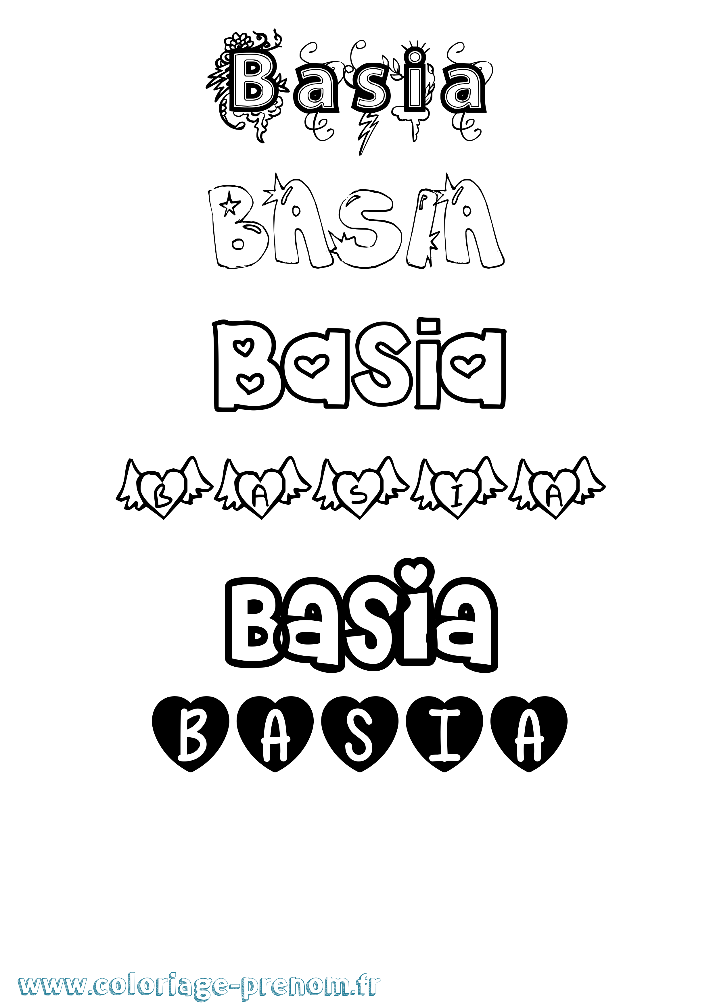 Coloriage prénom Basia Girly
