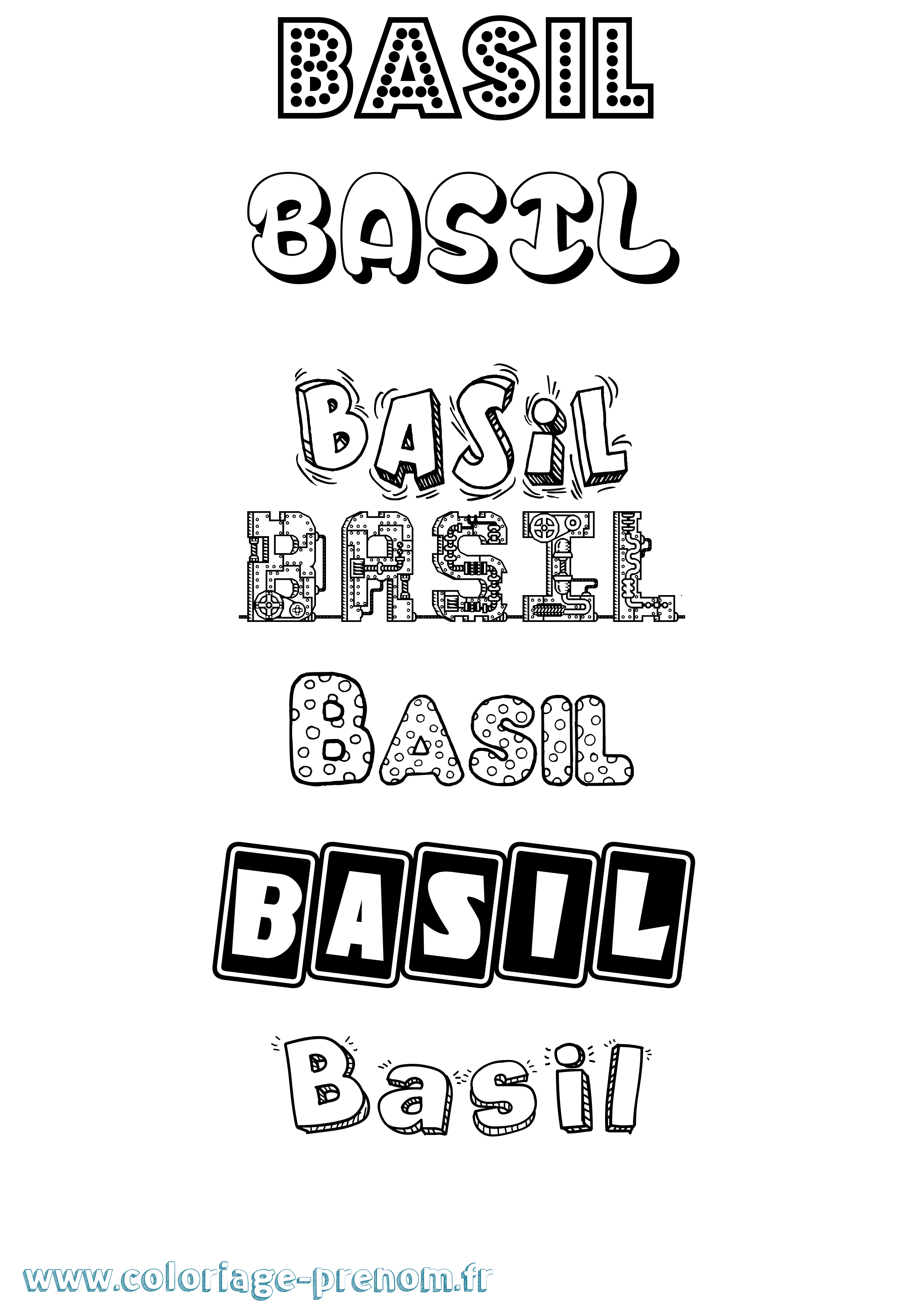 Coloriage prénom Basil Fun