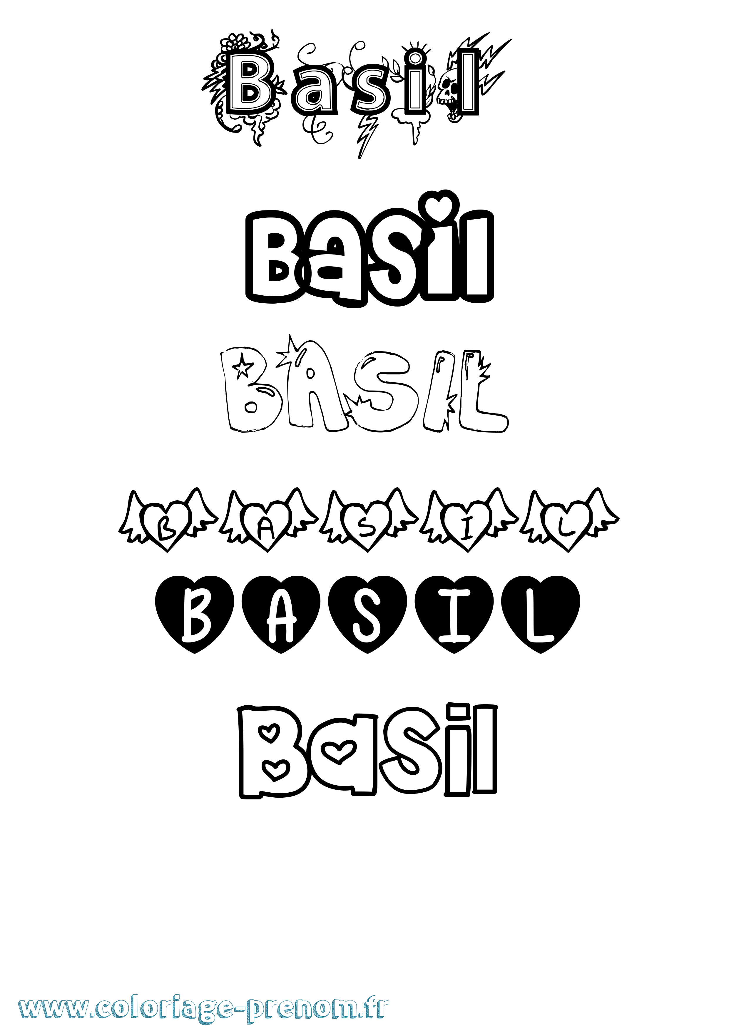 Coloriage prénom Basil Girly