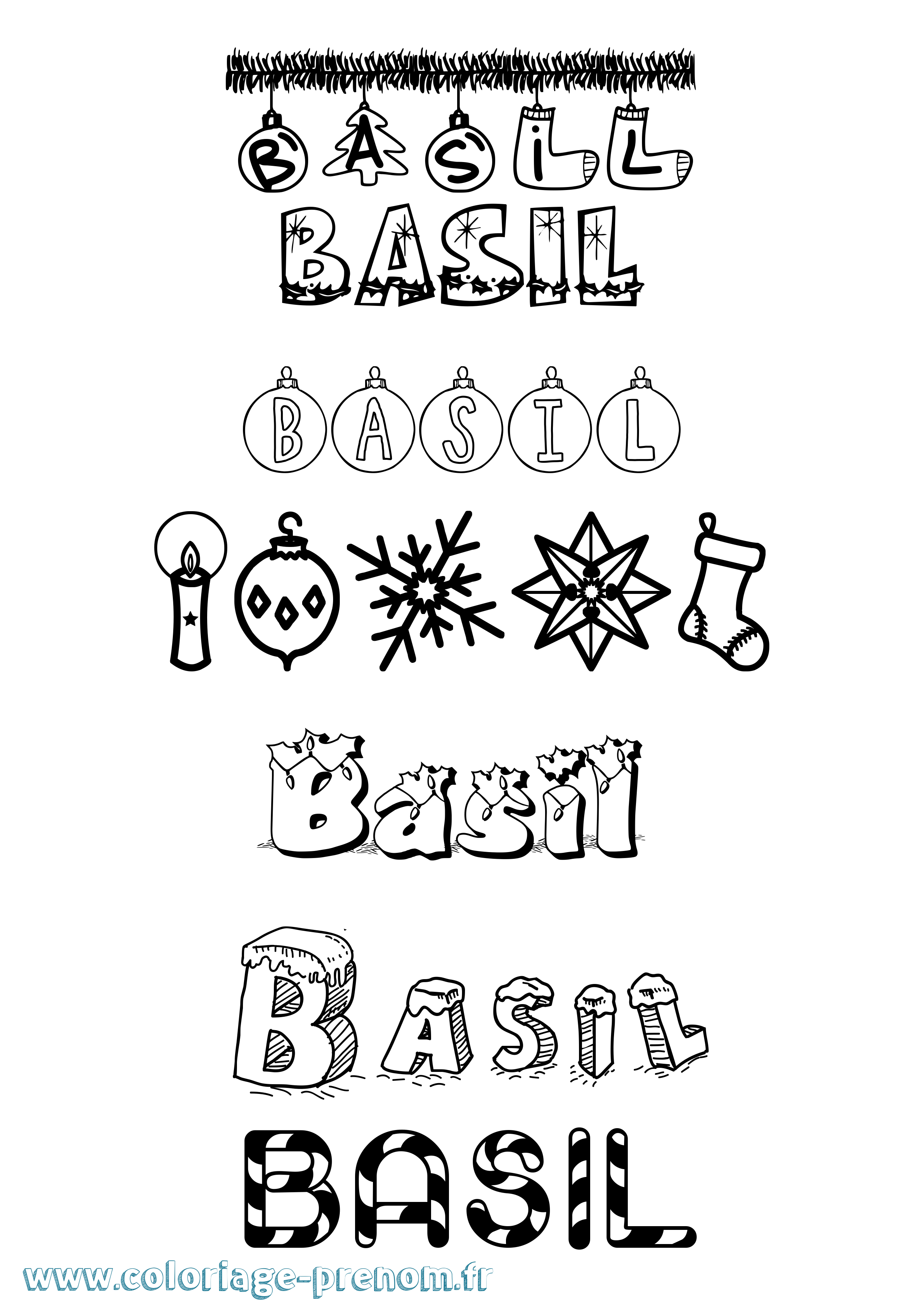 Coloriage prénom Basil Noël
