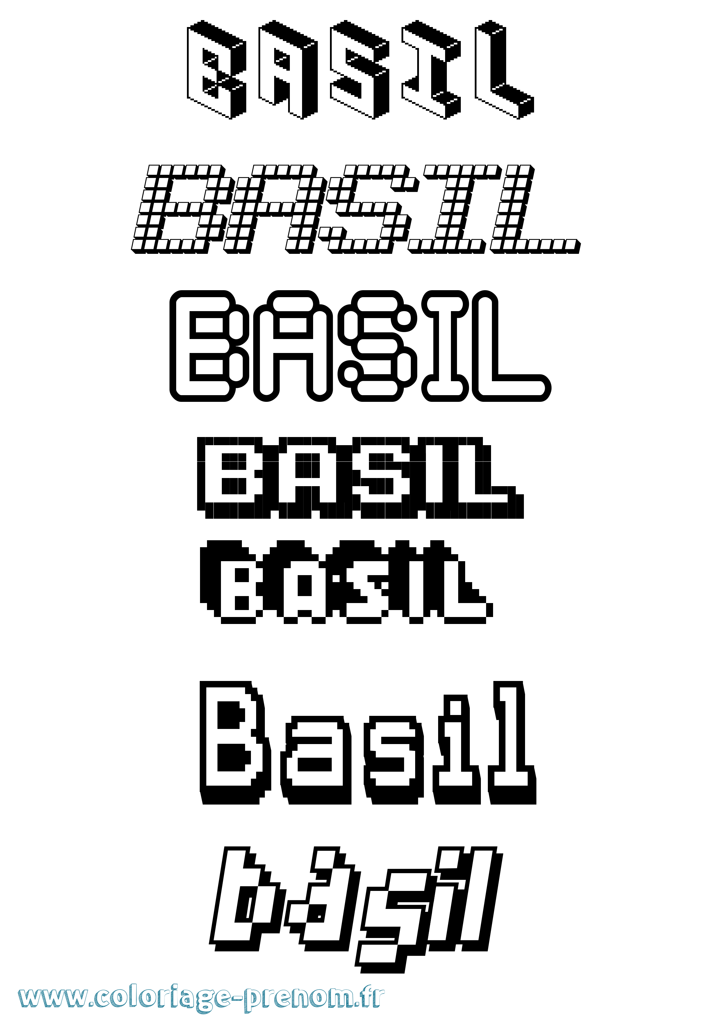 Coloriage prénom Basil Pixel