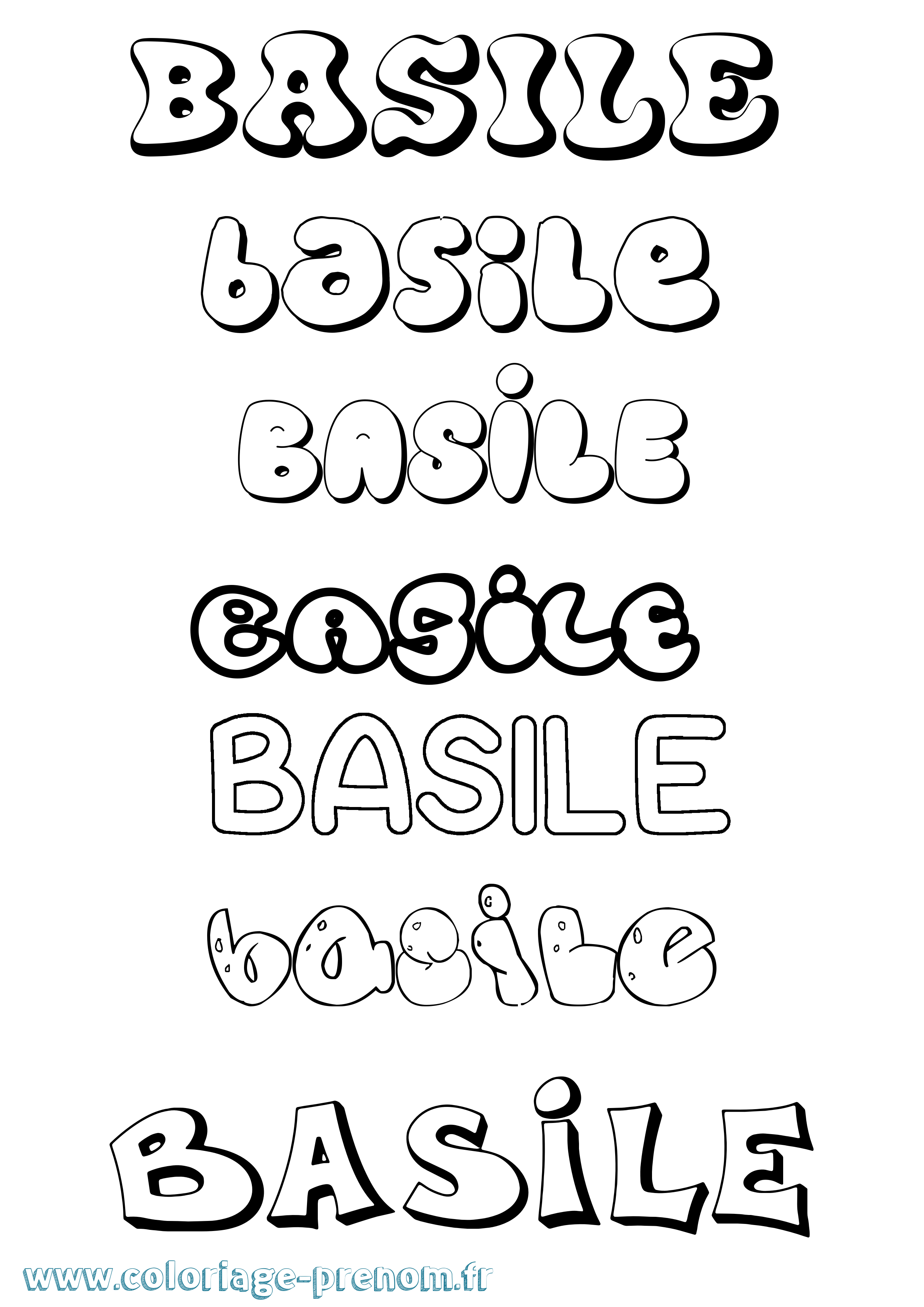 Coloriage prénom Basile Bubble