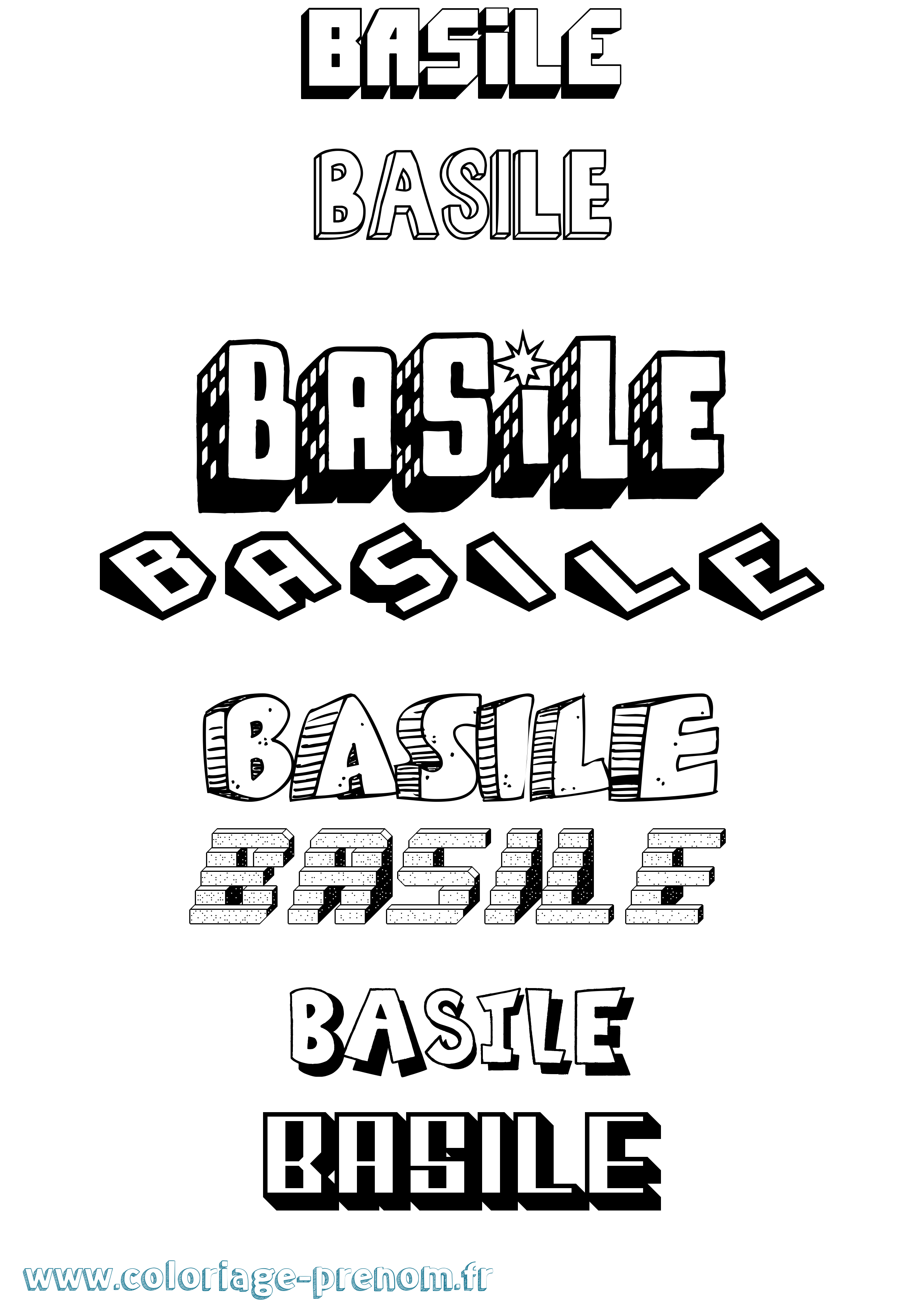 Coloriage Basile Effet 3D Coloriage prénom Basile Effet 3D