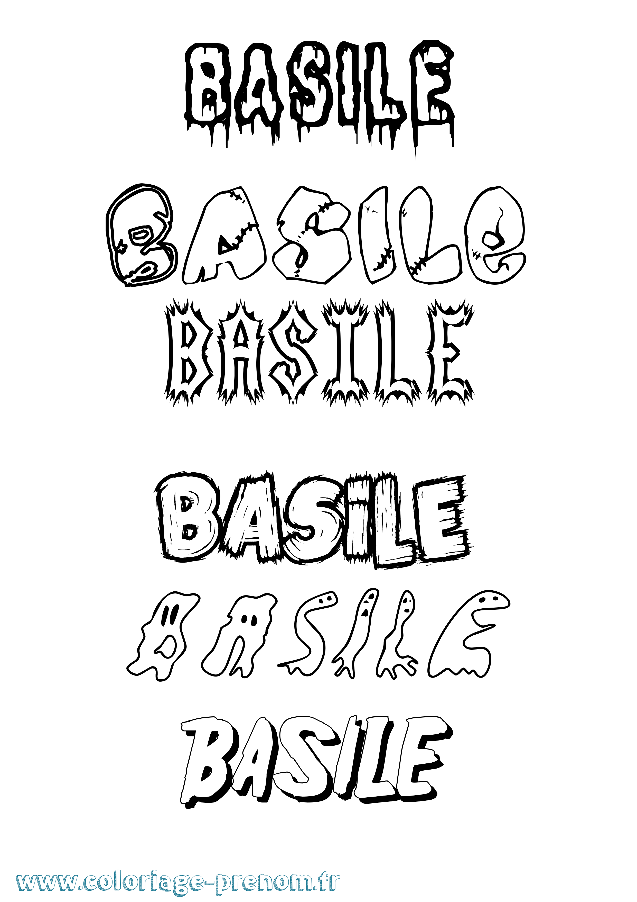 Coloriage Basile Frisson Coloriage prénom Basile Frisson