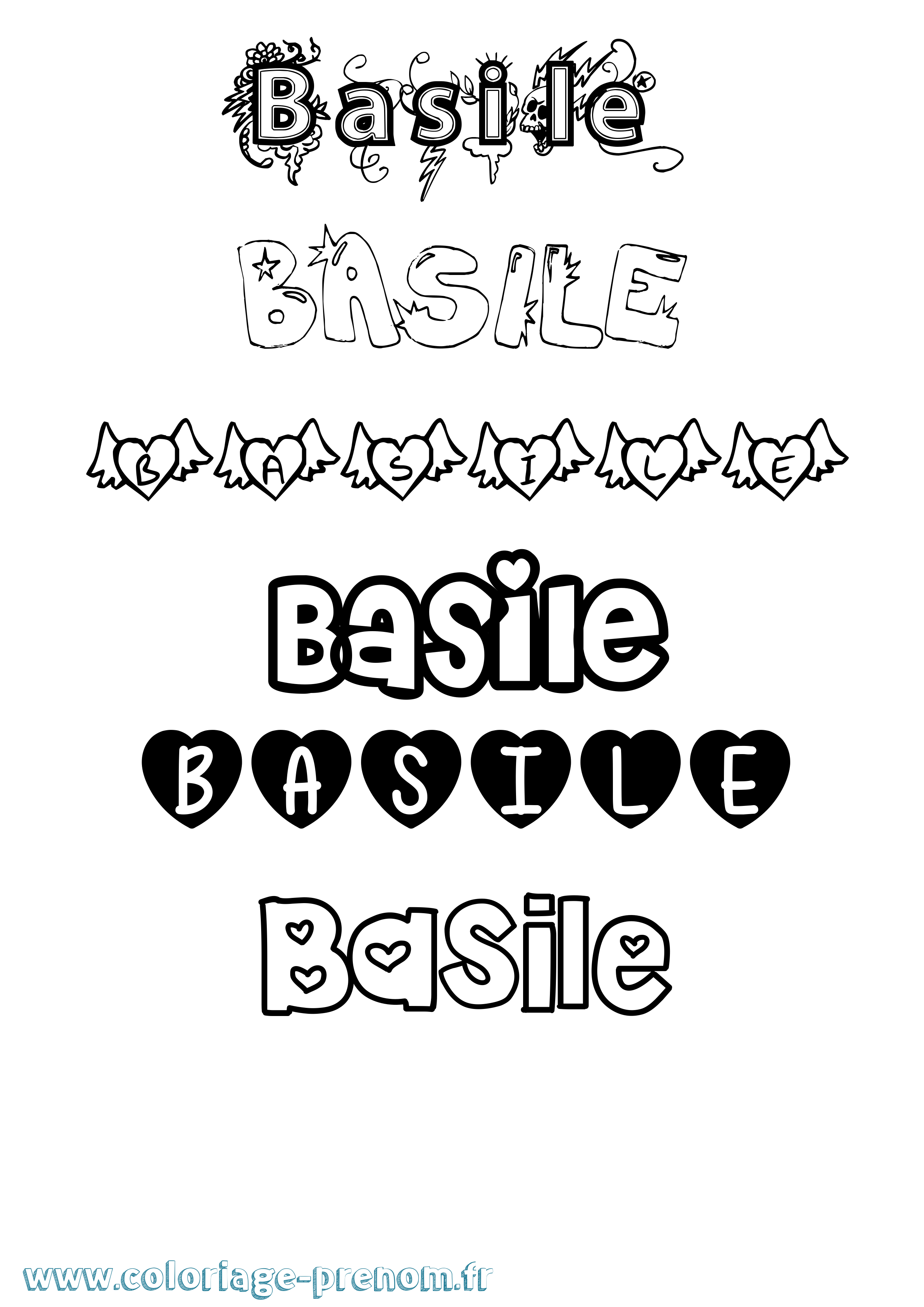 Coloriage Basile Girly Coloriage prénom Basile Girly