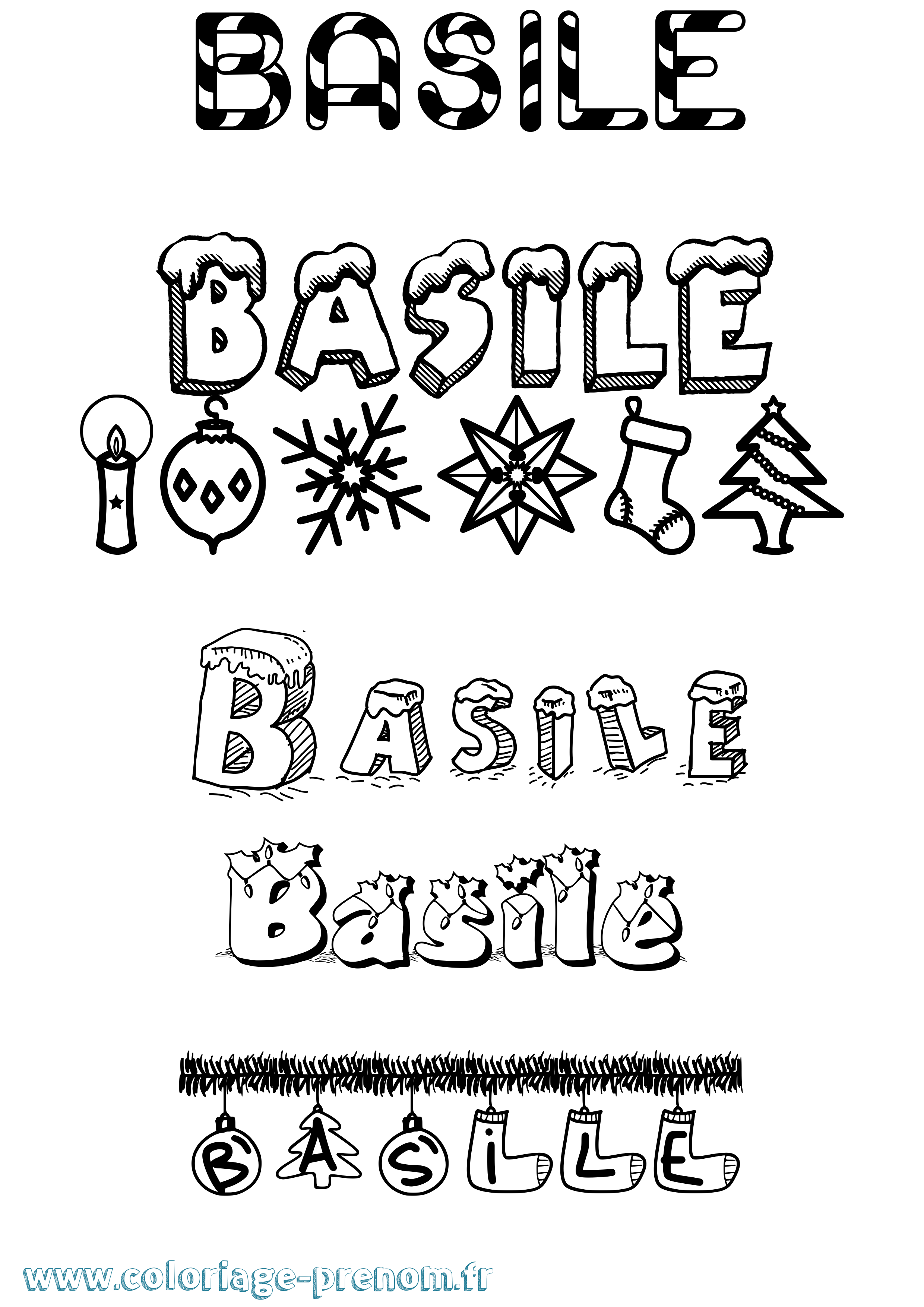 Coloriage Basile Noël Coloriage prénom Basile Noël