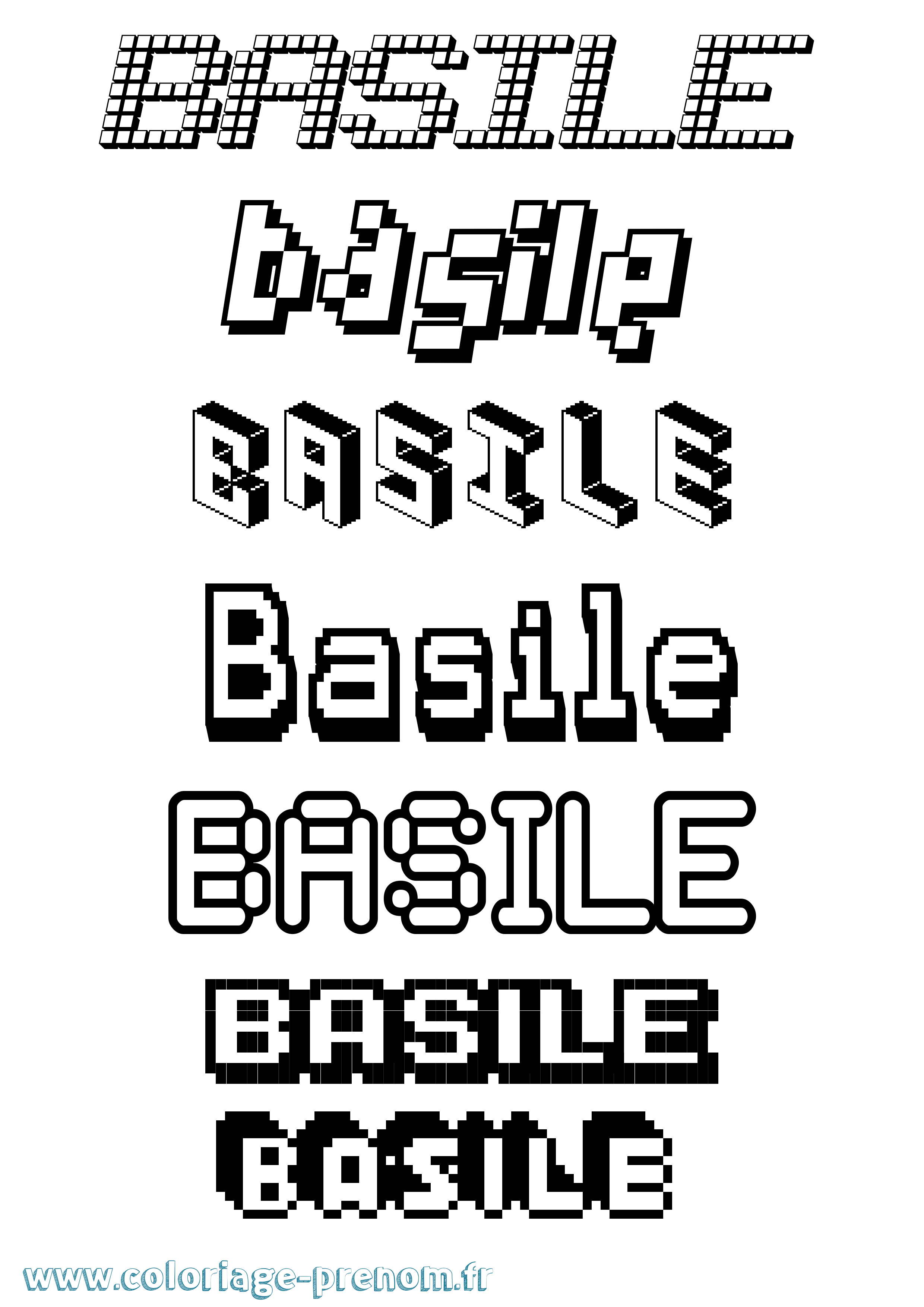 Coloriage Basile Pixel Coloriage prénom Basile Pixel