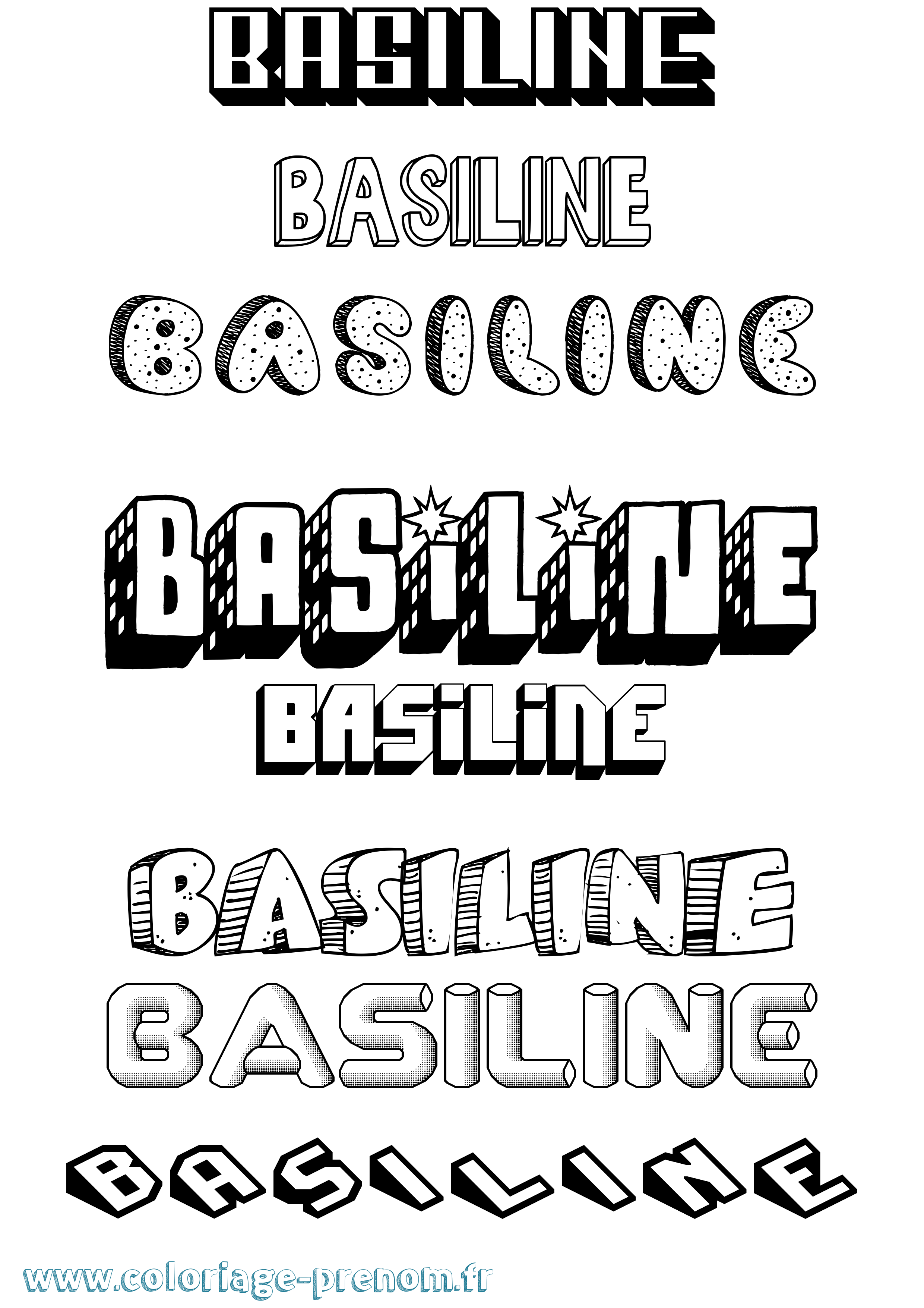 Coloriage prénom Basiline Effet 3D