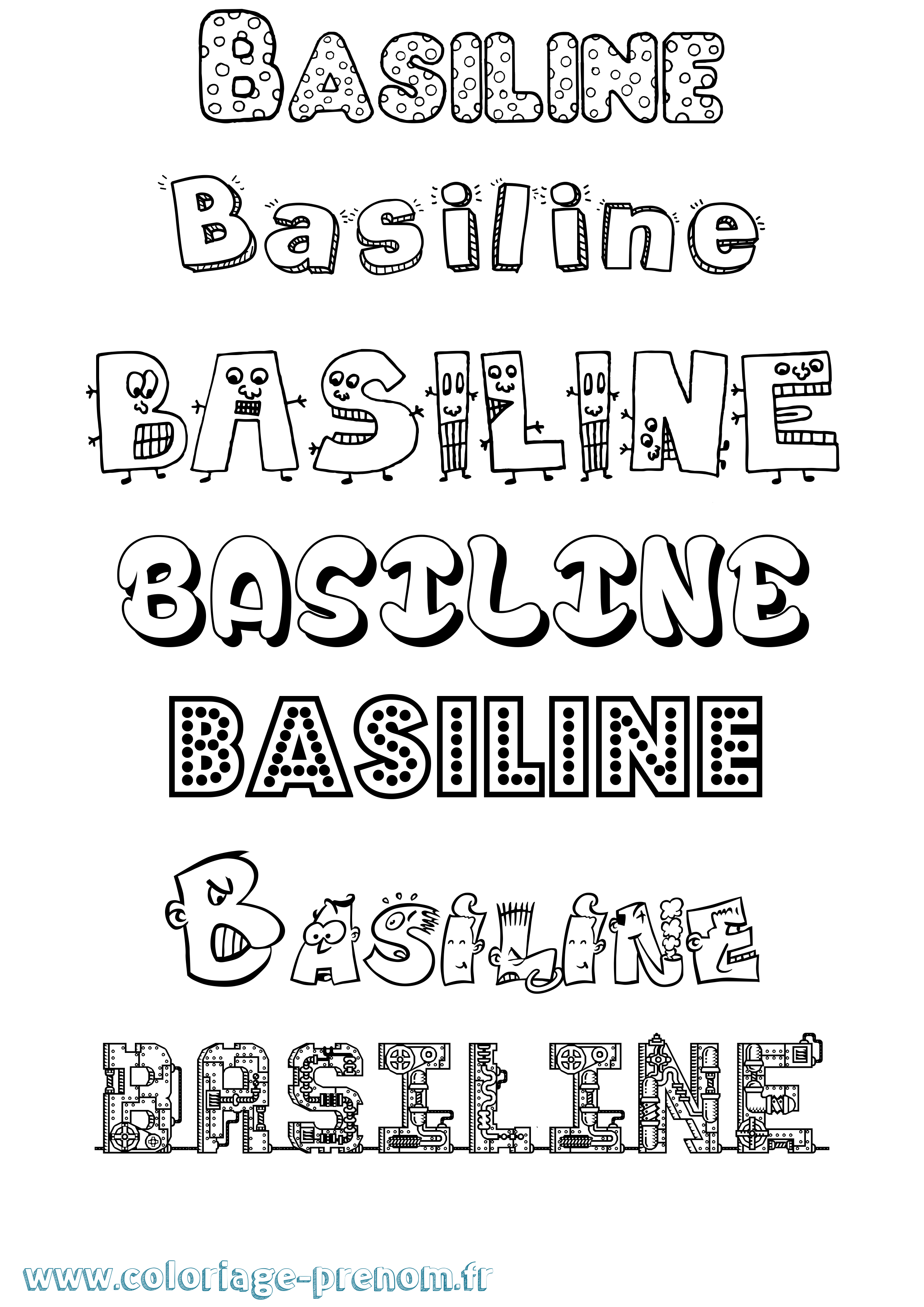 Coloriage prénom Basiline Fun