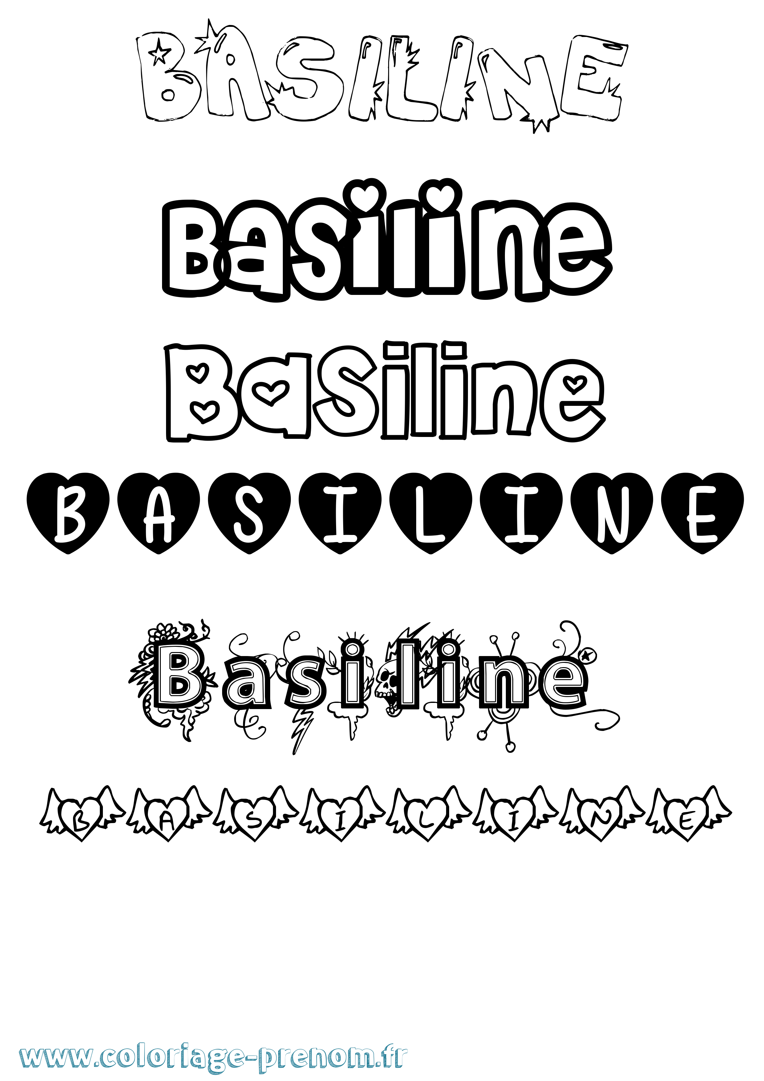 Coloriage prénom Basiline Girly