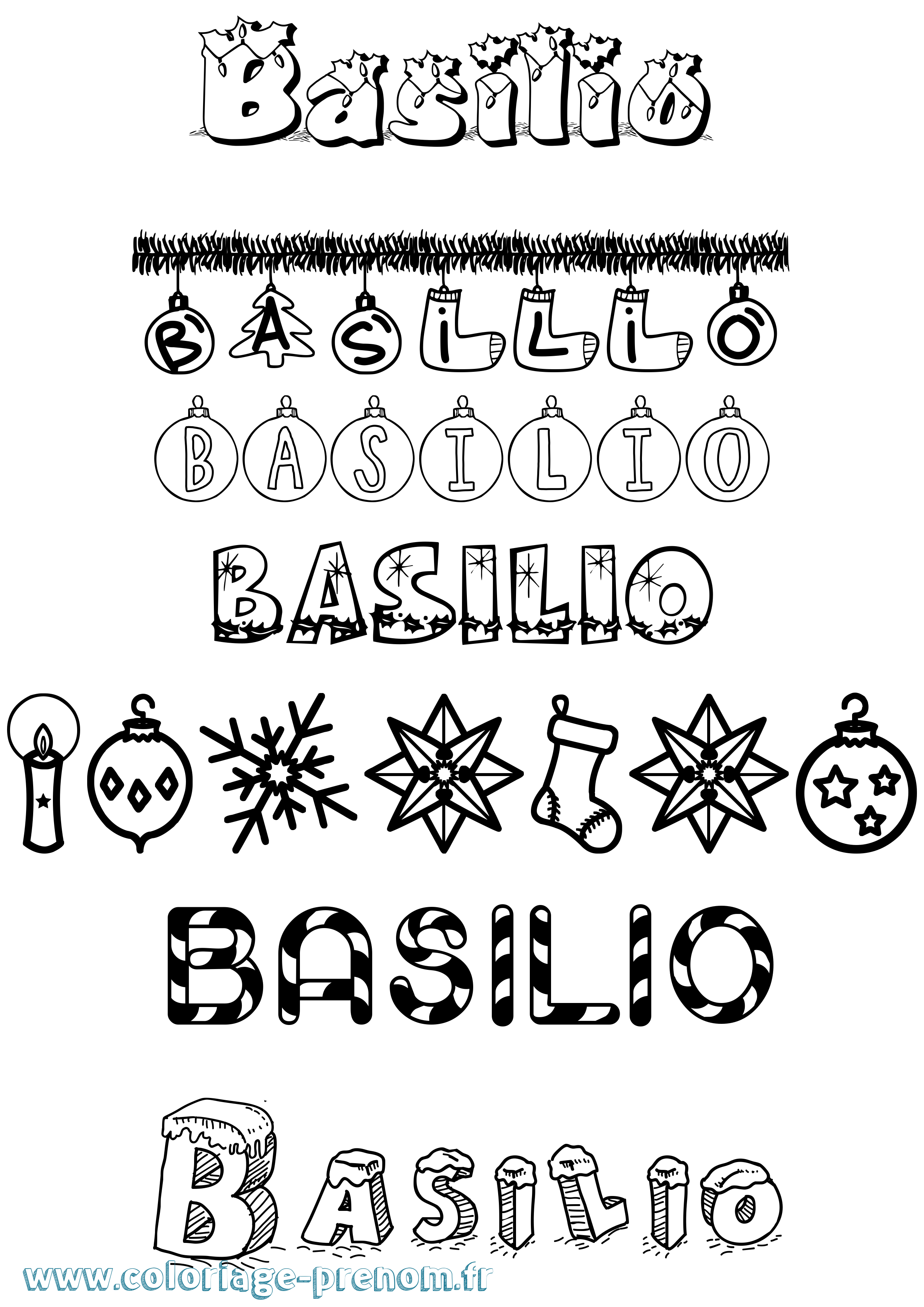 Coloriage prénom Basilio Noël