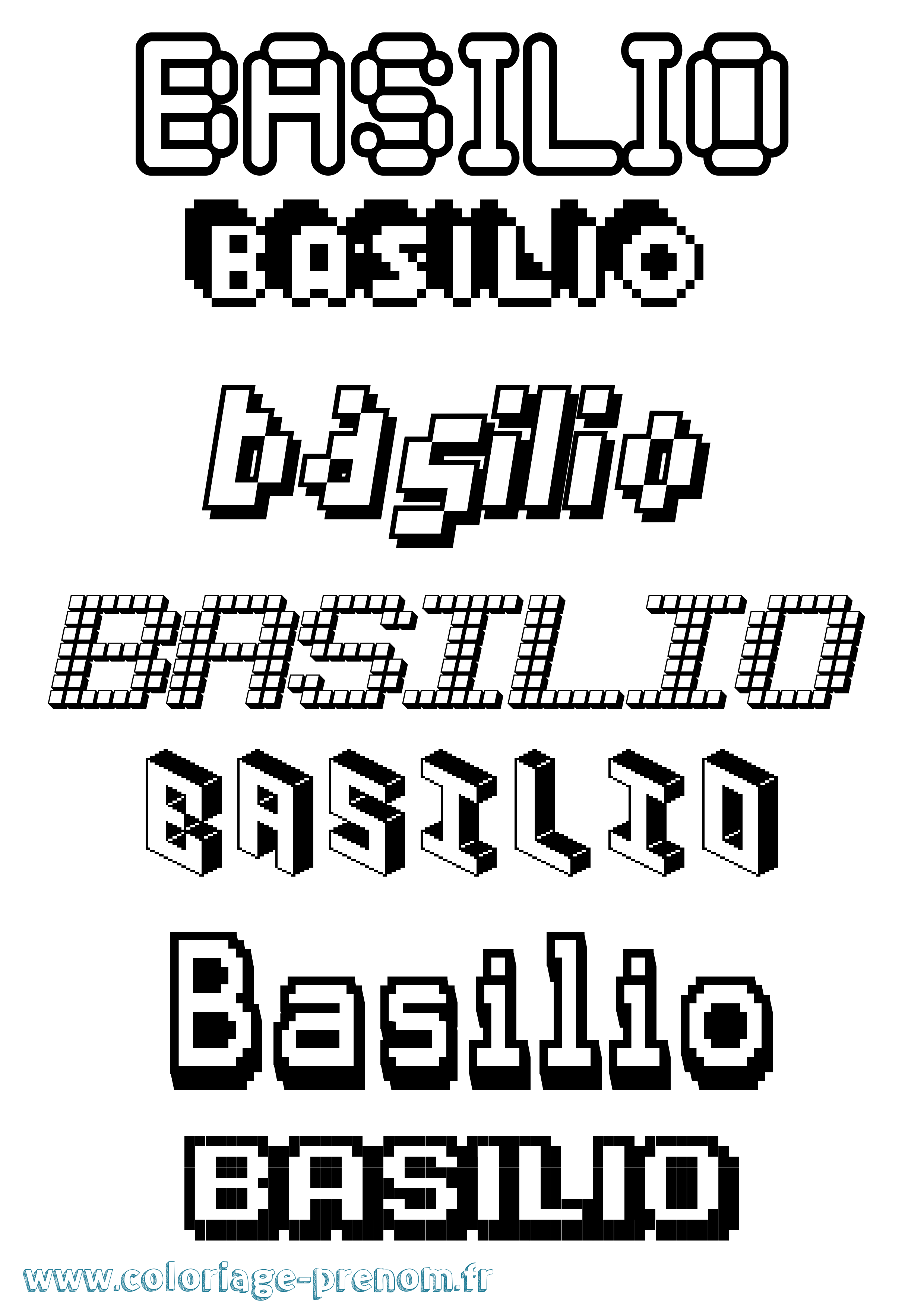 Coloriage prénom Basilio Pixel