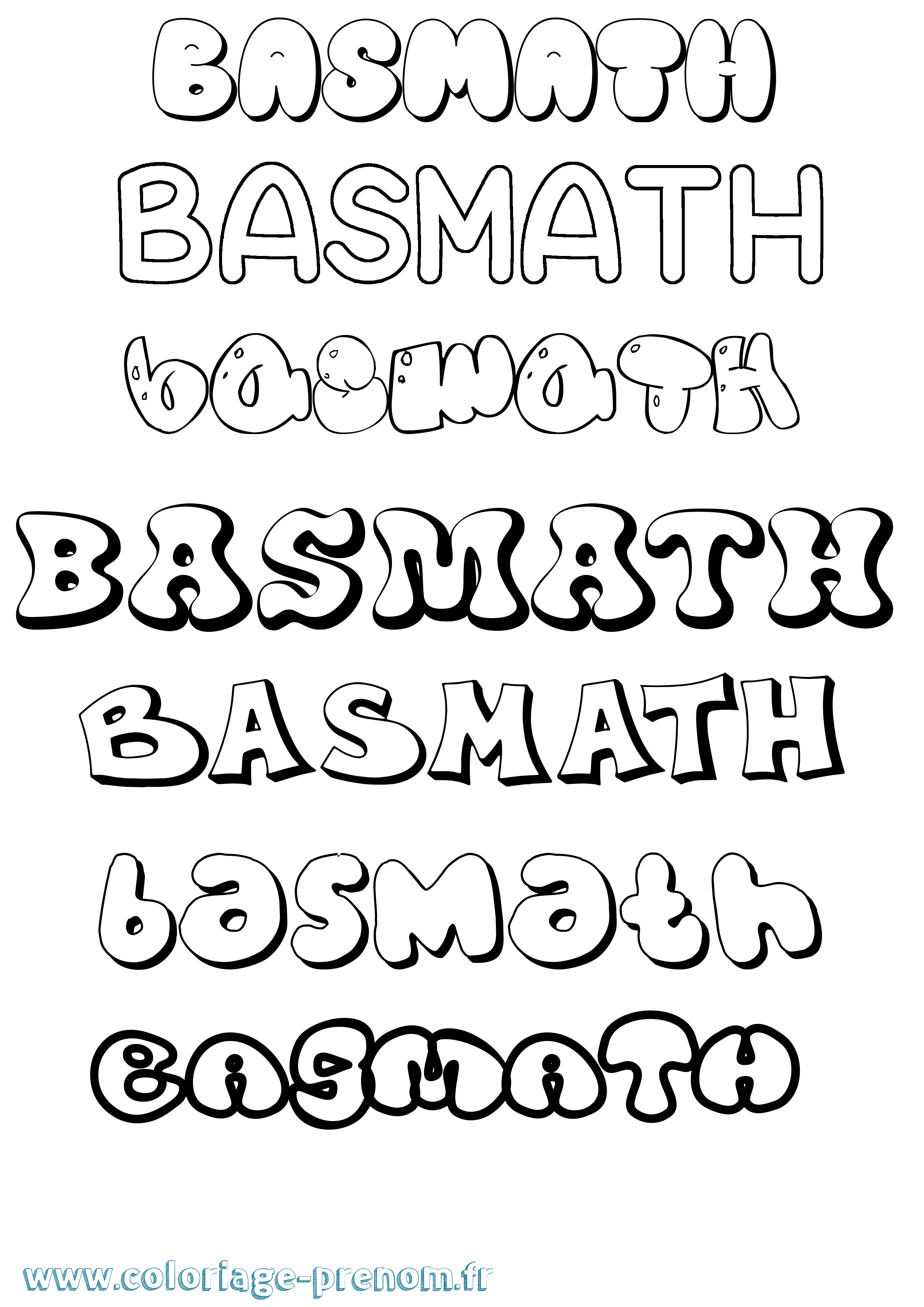 Coloriage prénom Basmath Bubble