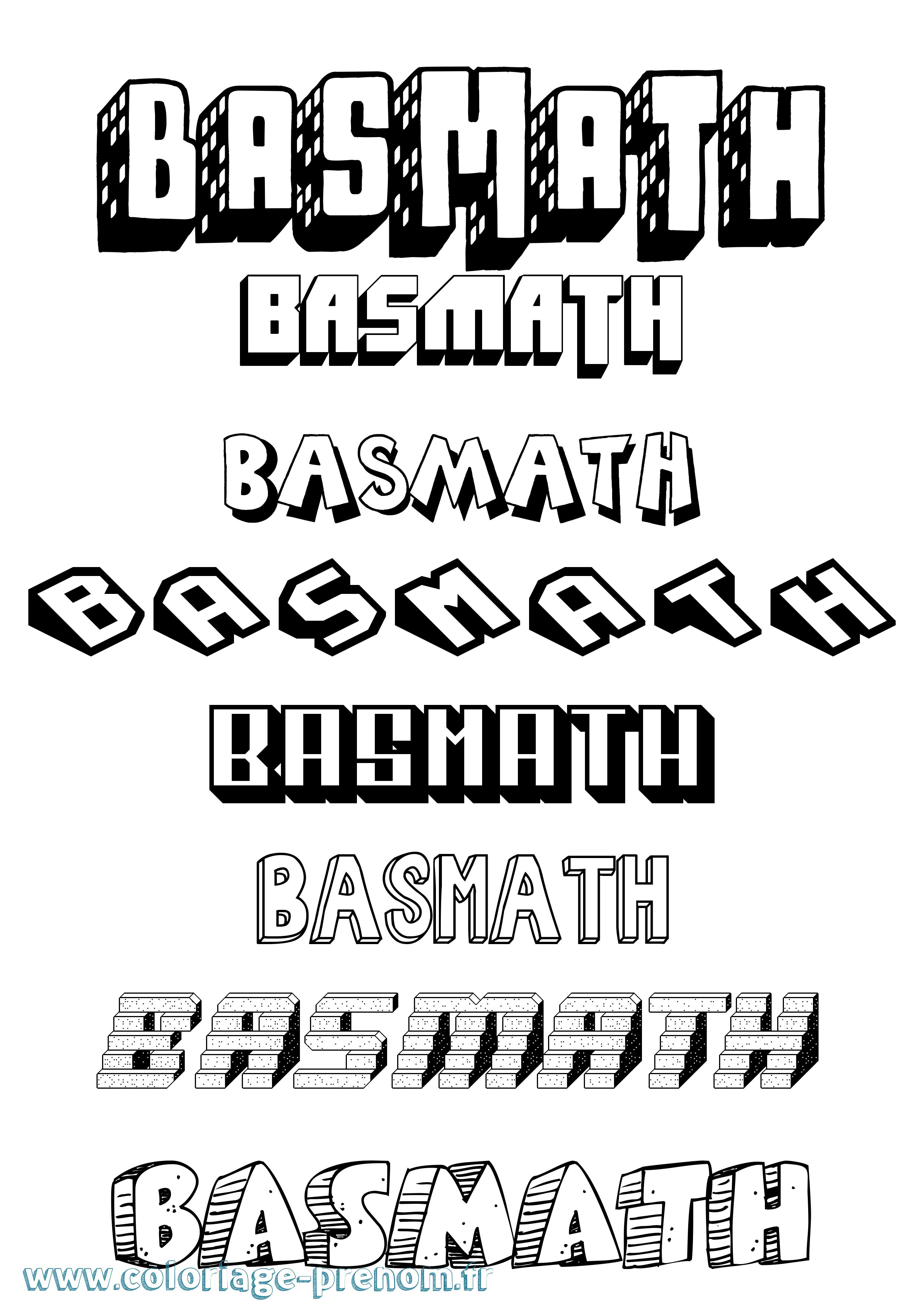 Coloriage prénom Basmath Effet 3D