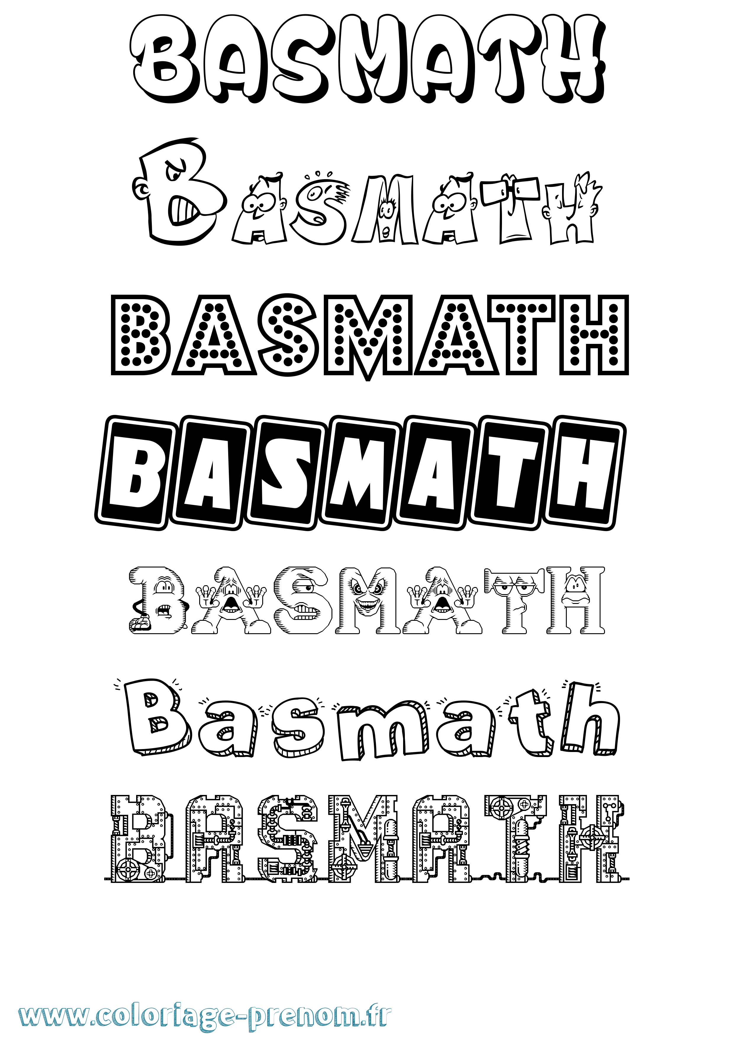 Coloriage prénom Basmath Fun