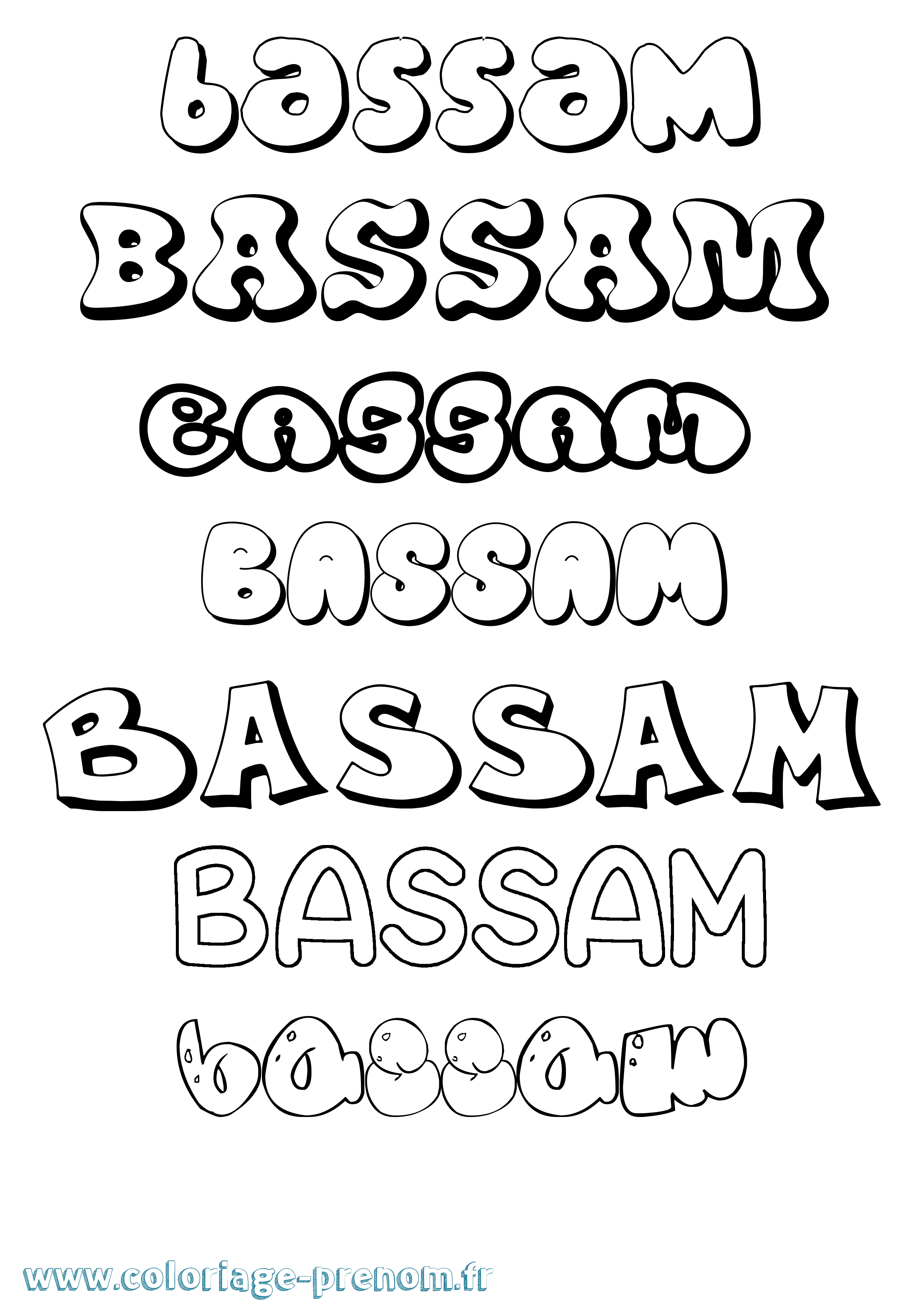 Coloriage Bassam Bubble Coloriage prénom Bassam Bubble