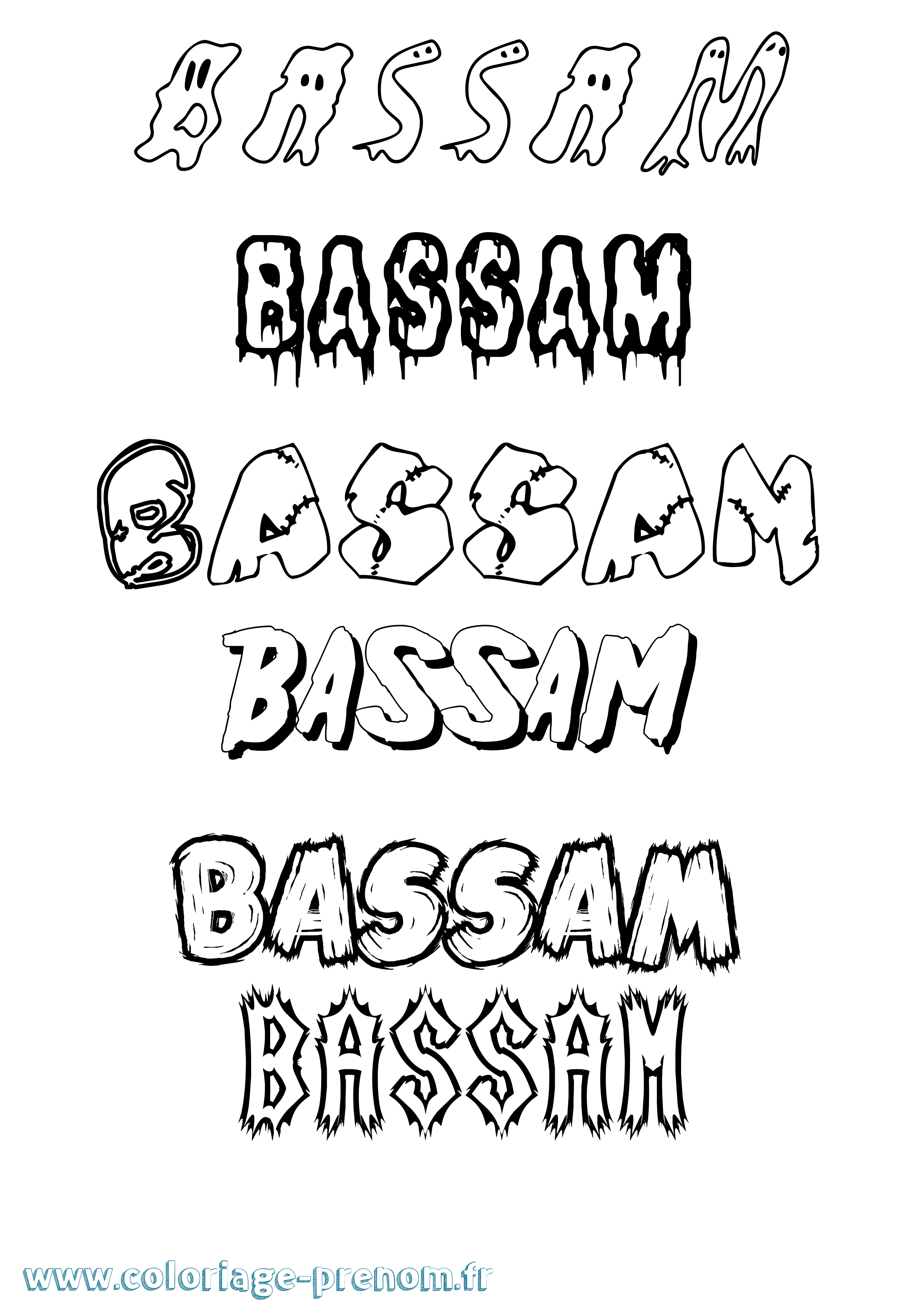 Coloriage Bassam Frisson Coloriage prénom Bassam Frisson