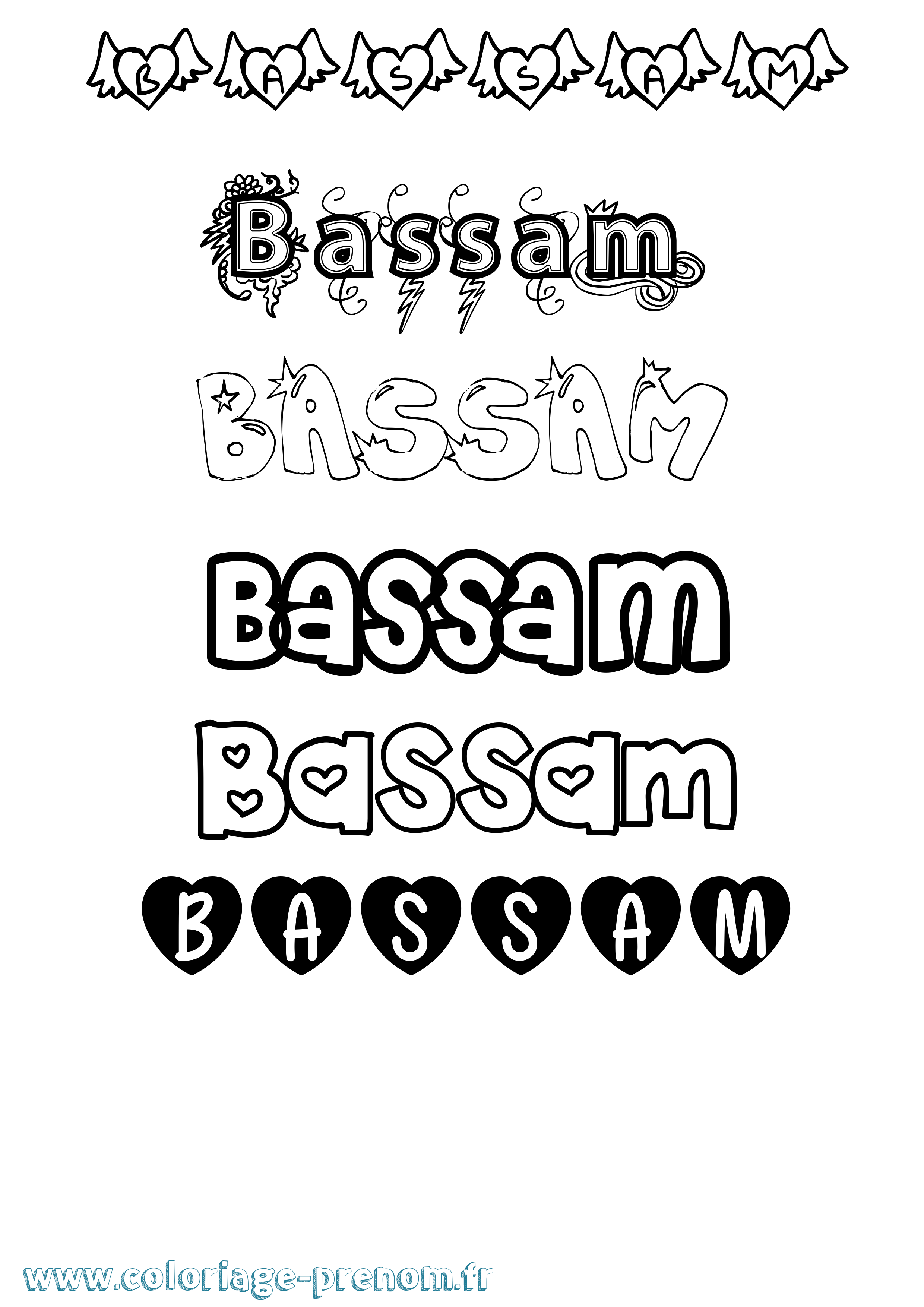 Coloriage Bassam Girly Coloriage prénom Bassam Girly