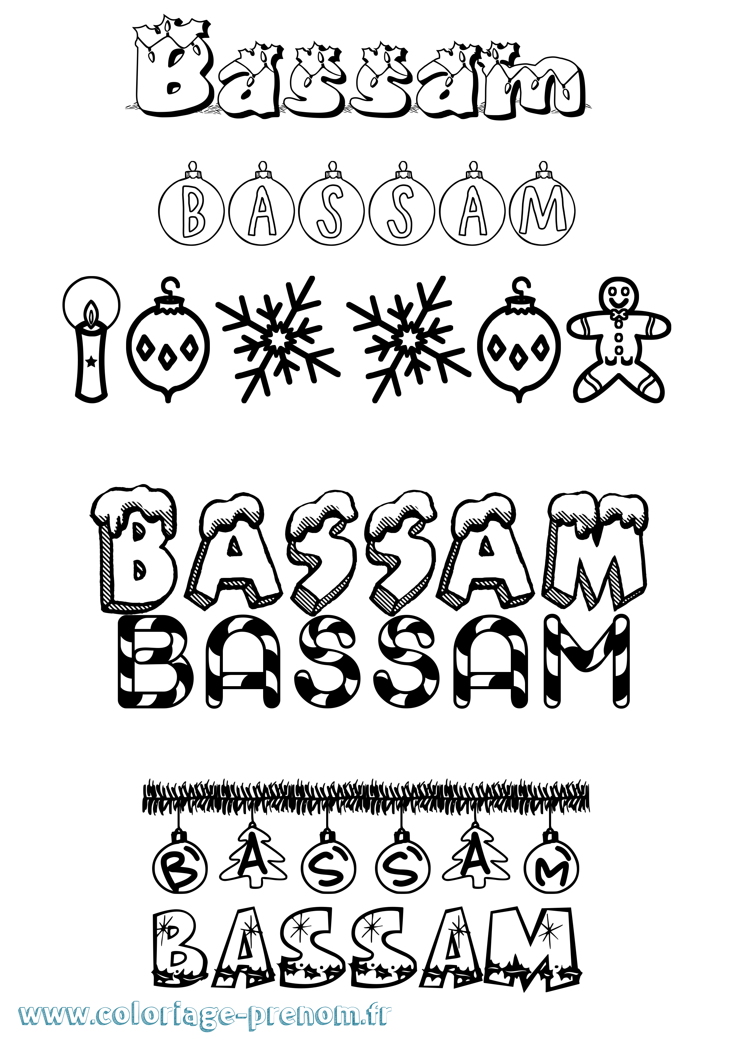 Coloriage Bassam Noël Coloriage prénom Bassam Noël