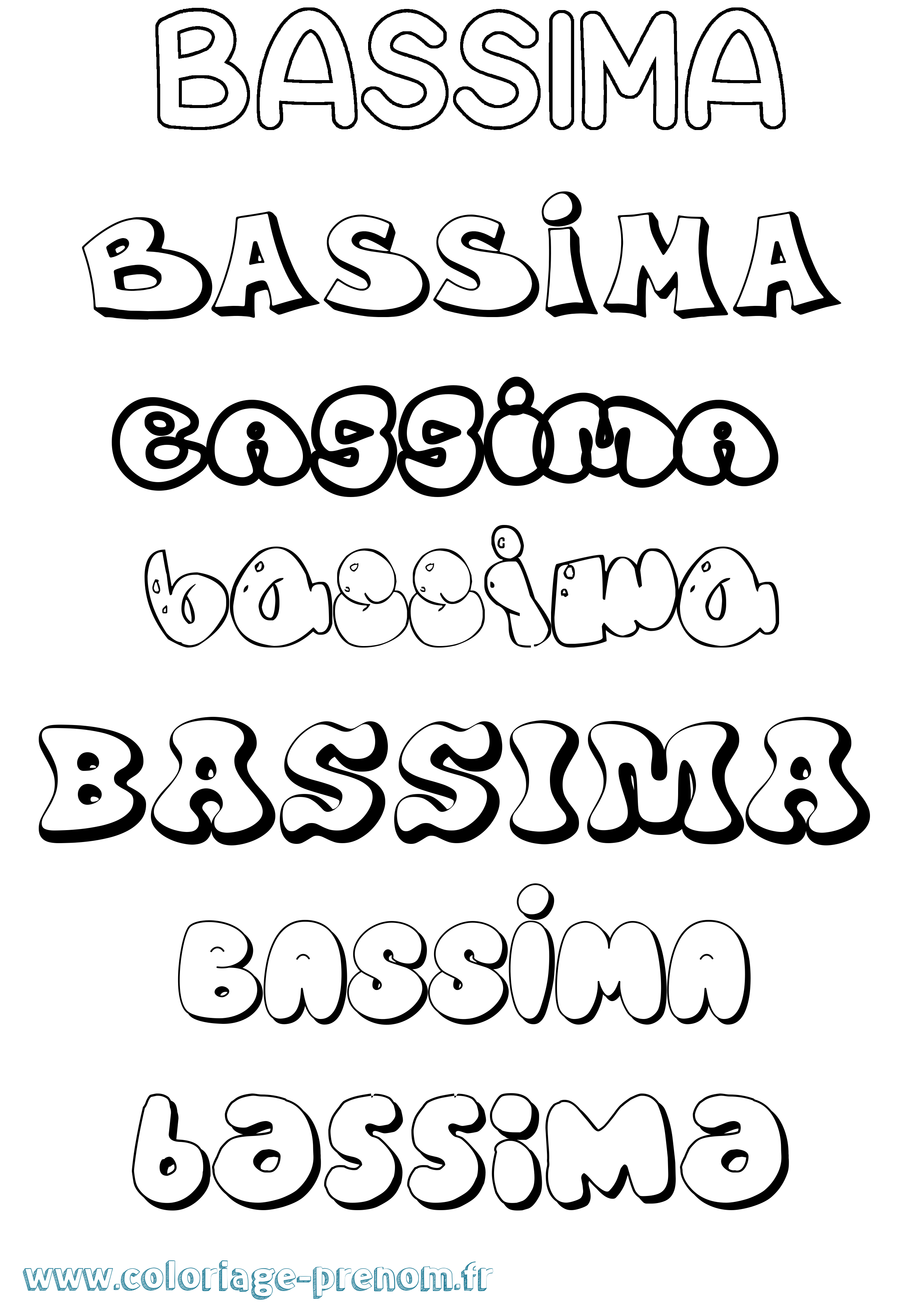 Coloriage prénom Bassima Bubble