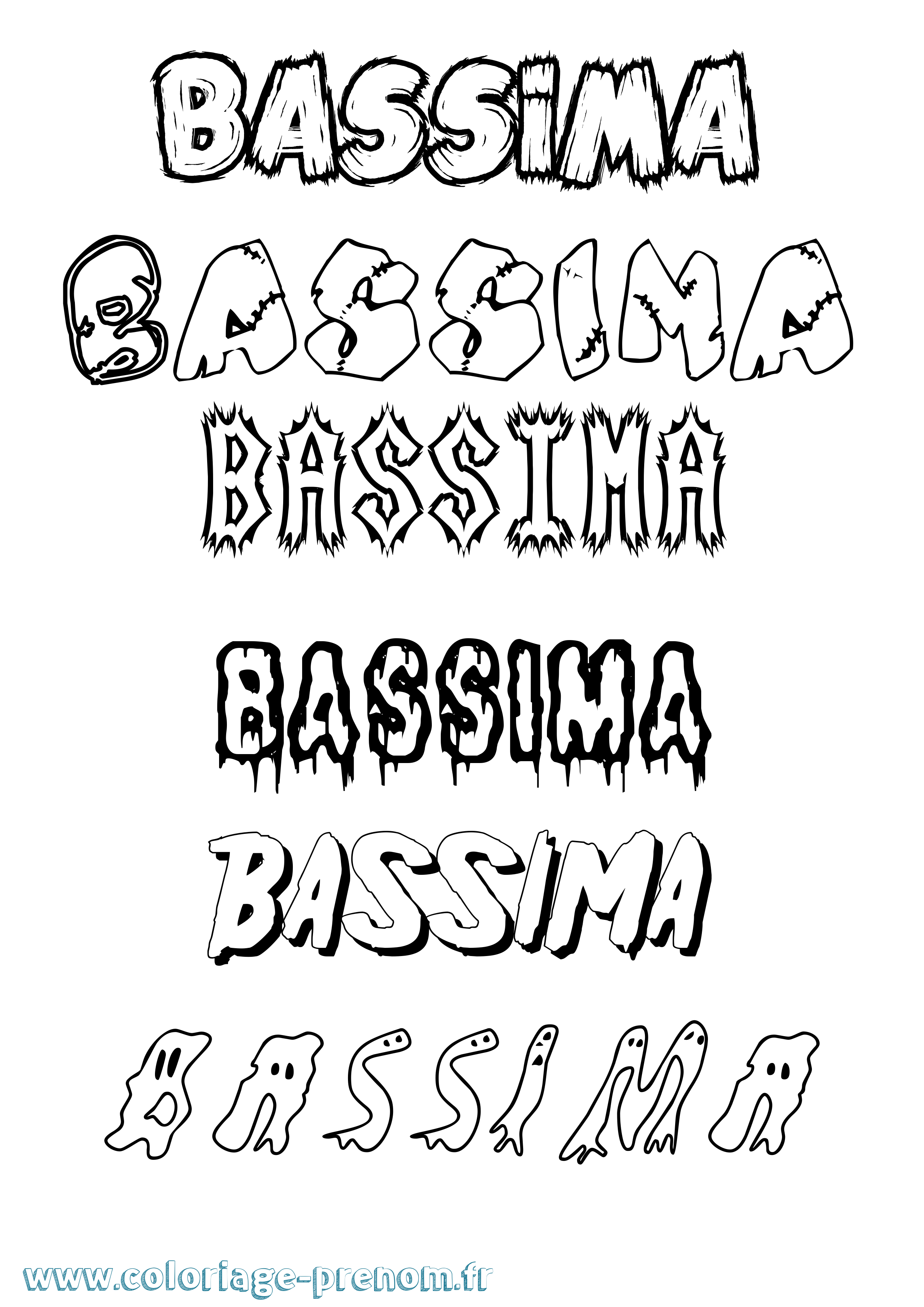 Coloriage prénom Bassima Frisson