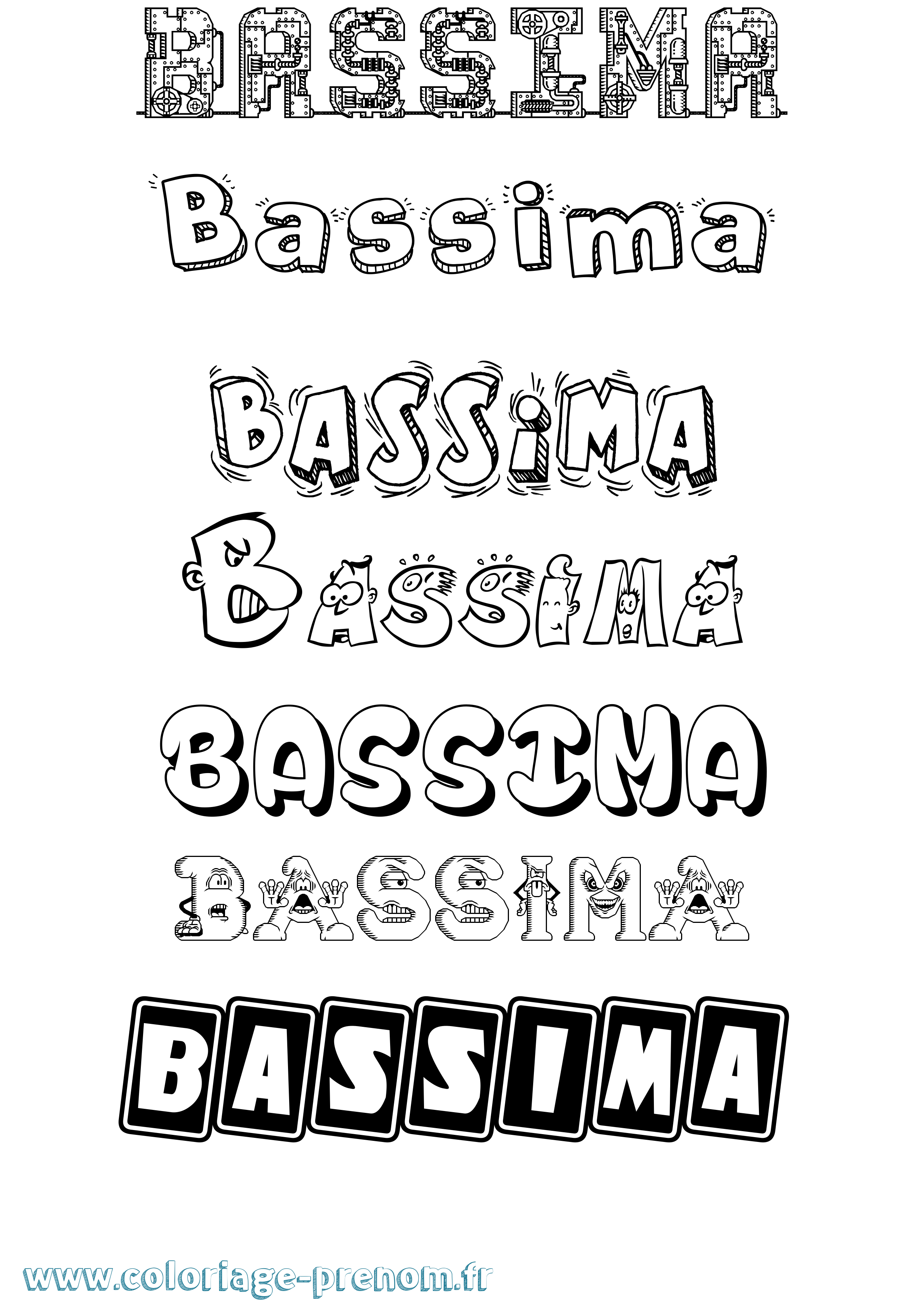 Coloriage prénom Bassima Fun