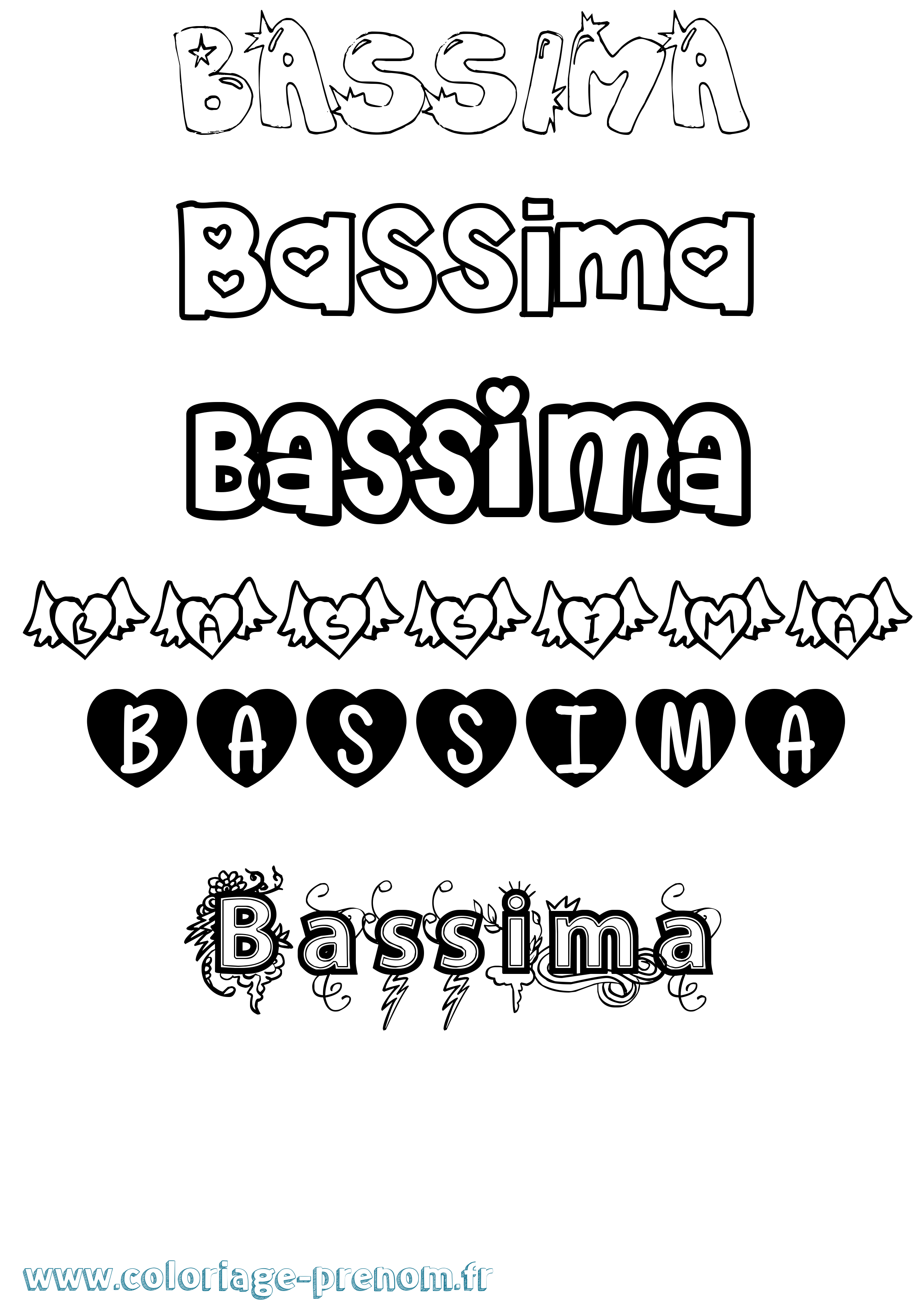 Coloriage prénom Bassima Girly