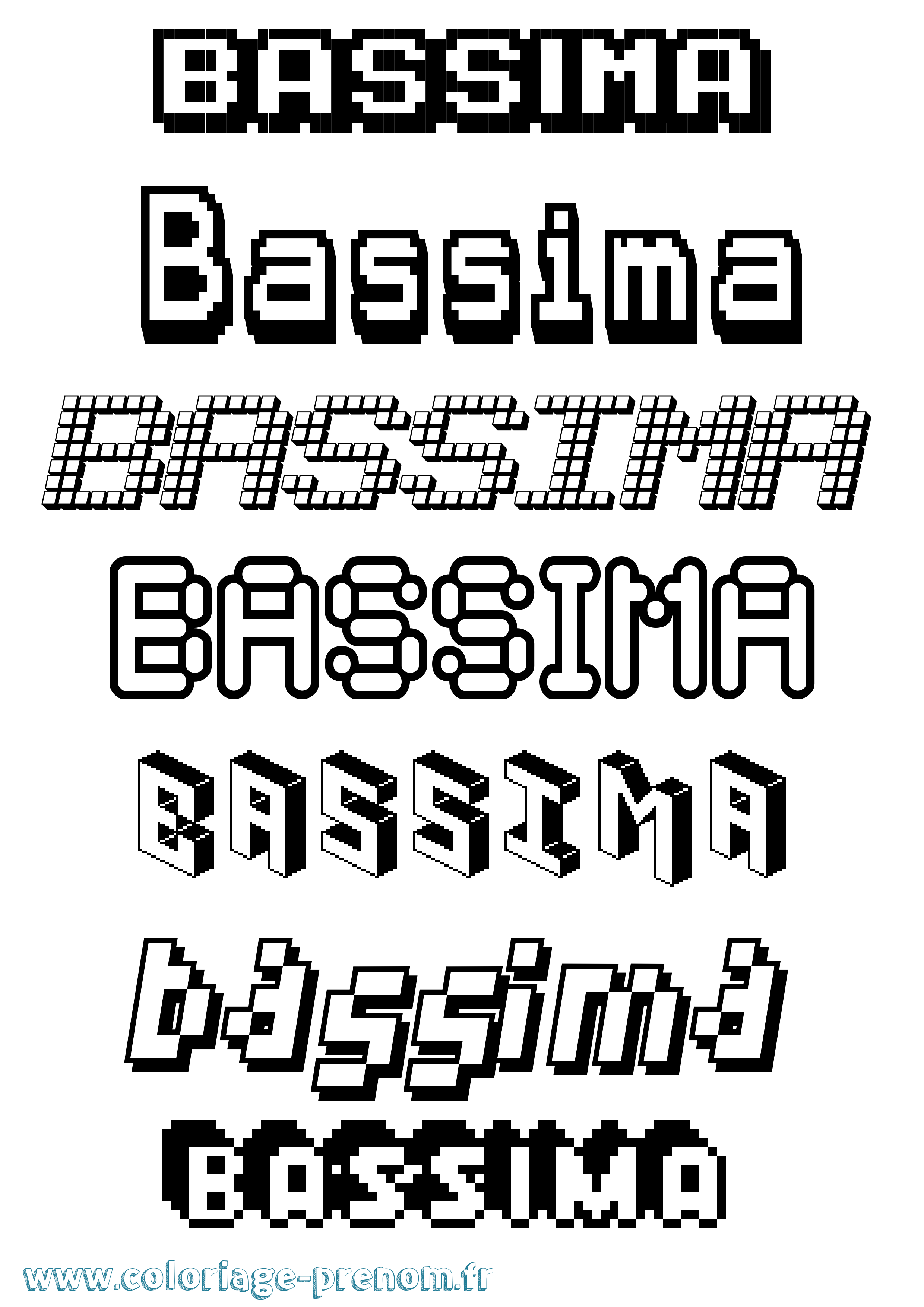 Coloriage prénom Bassima Pixel