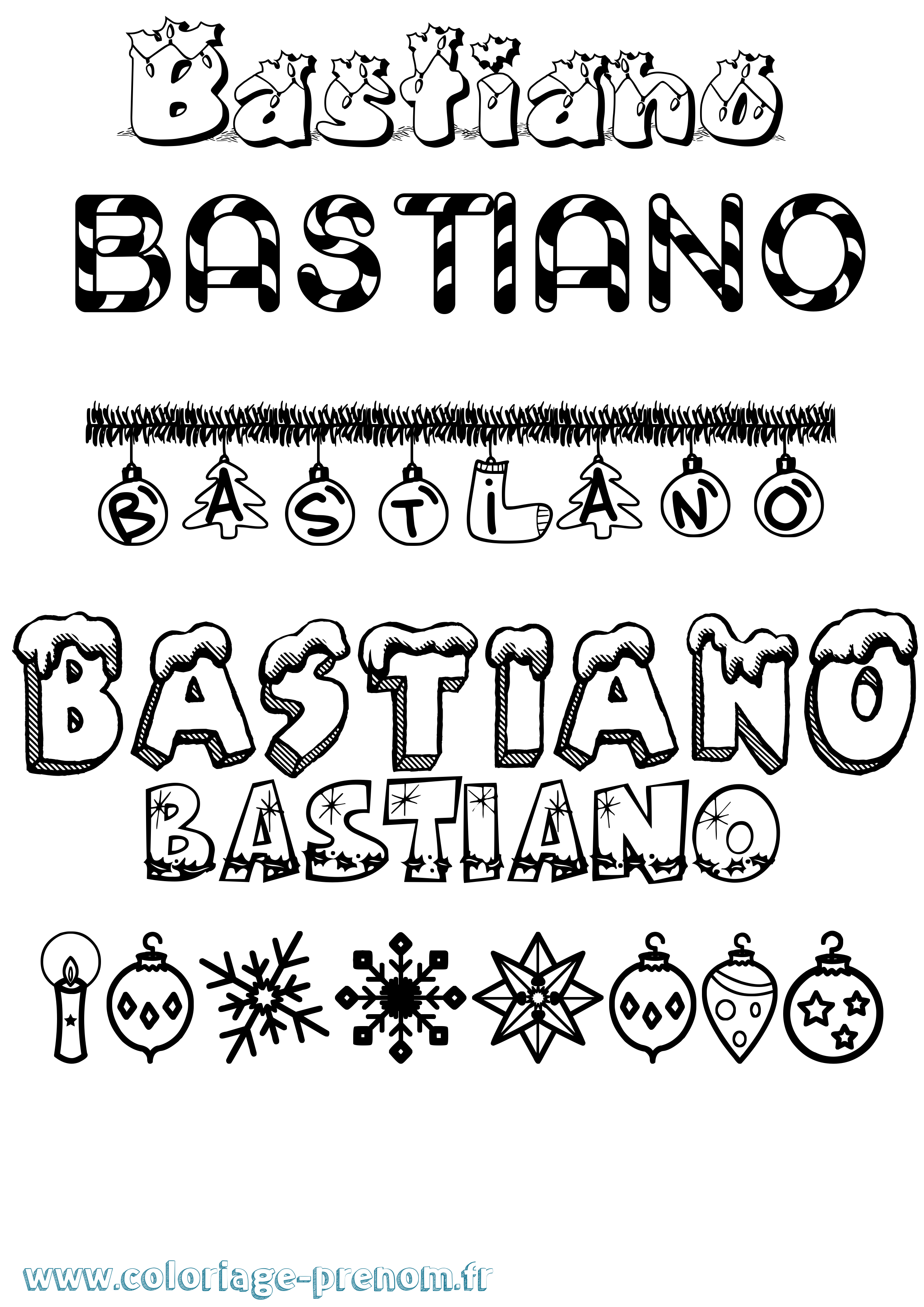Coloriage prénom Bastiano Noël