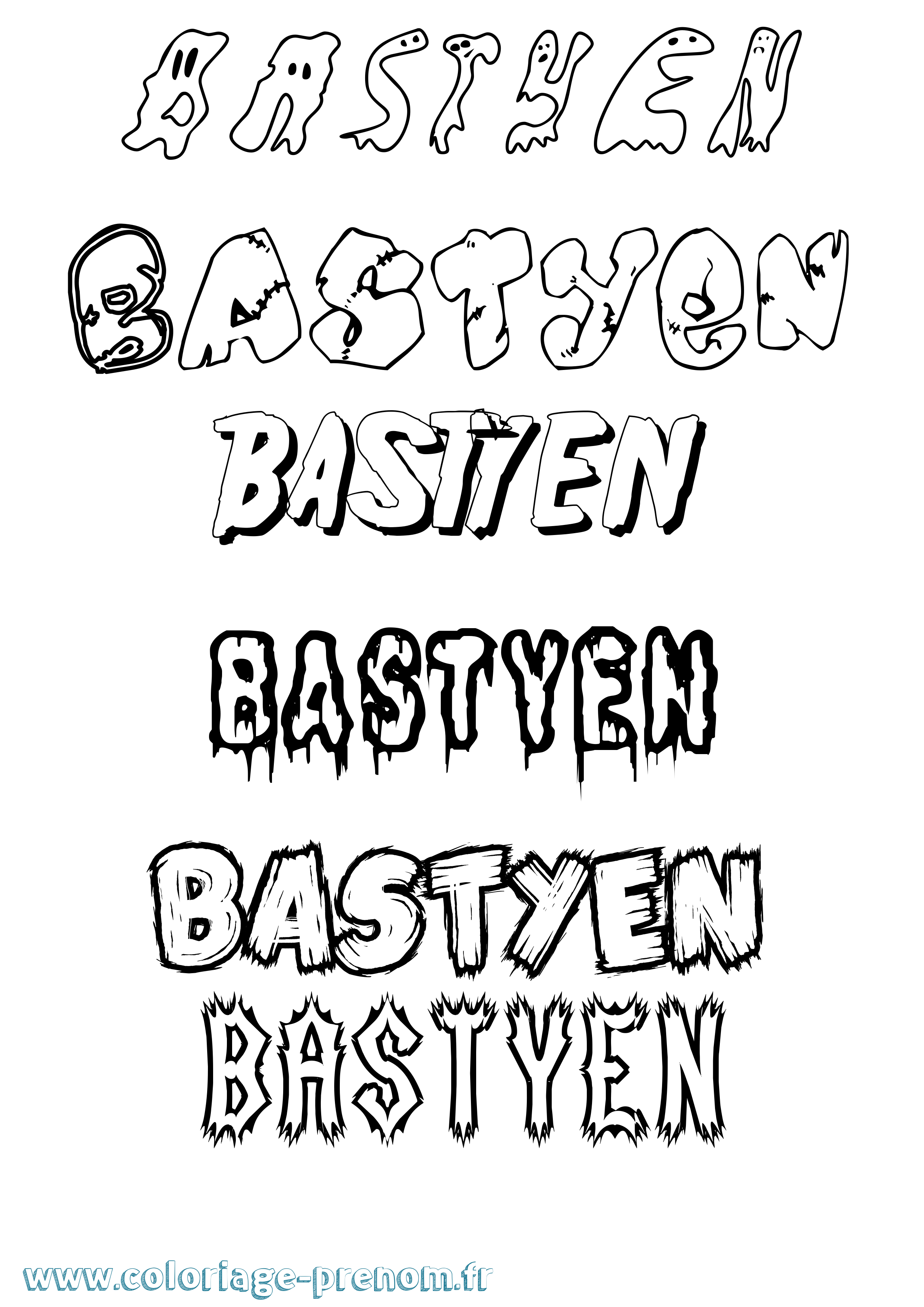 Coloriage Bastyen Frisson Coloriage prénom Bastyen Frisson