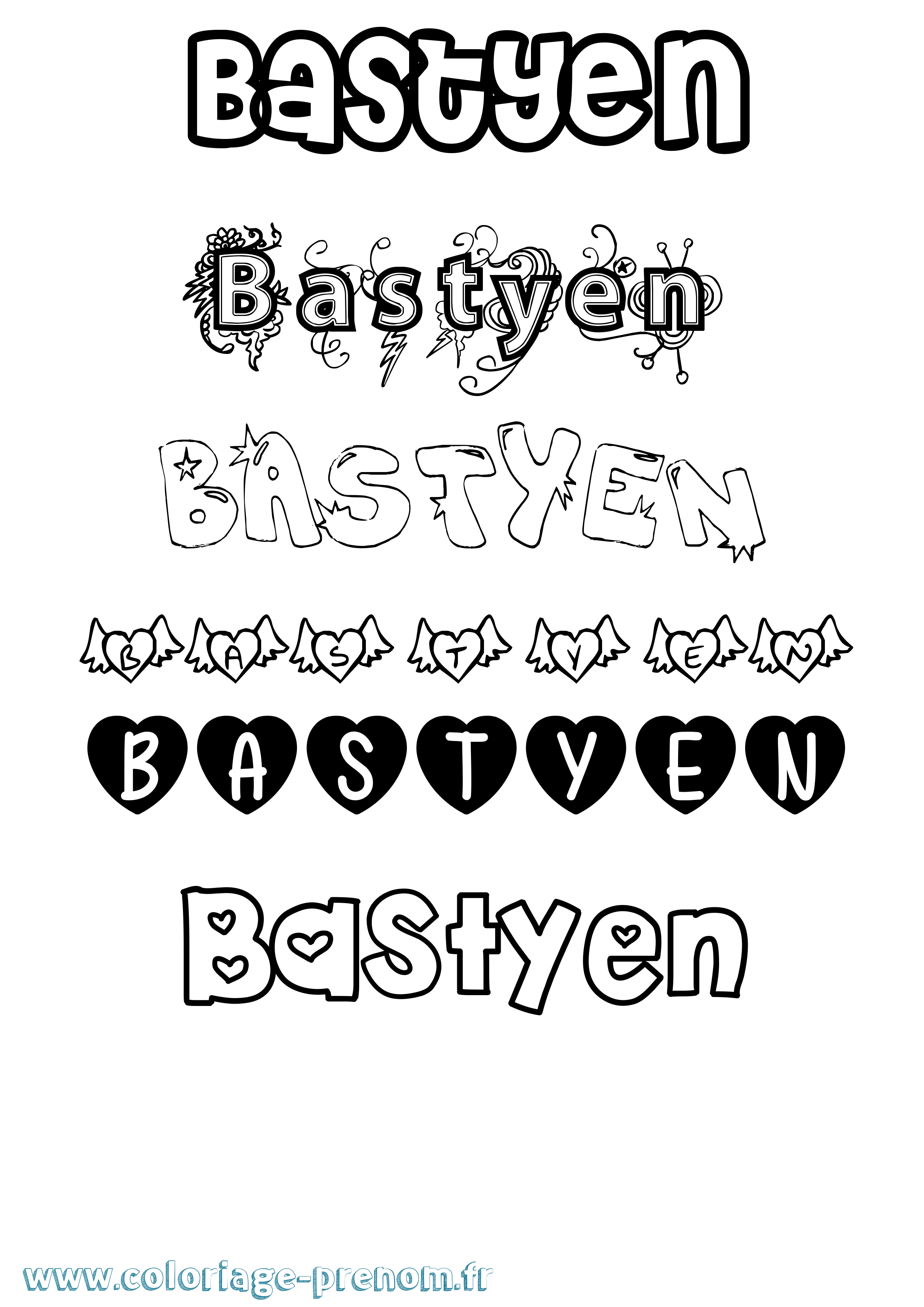 Coloriage Bastyen Girly Coloriage prénom Bastyen Girly