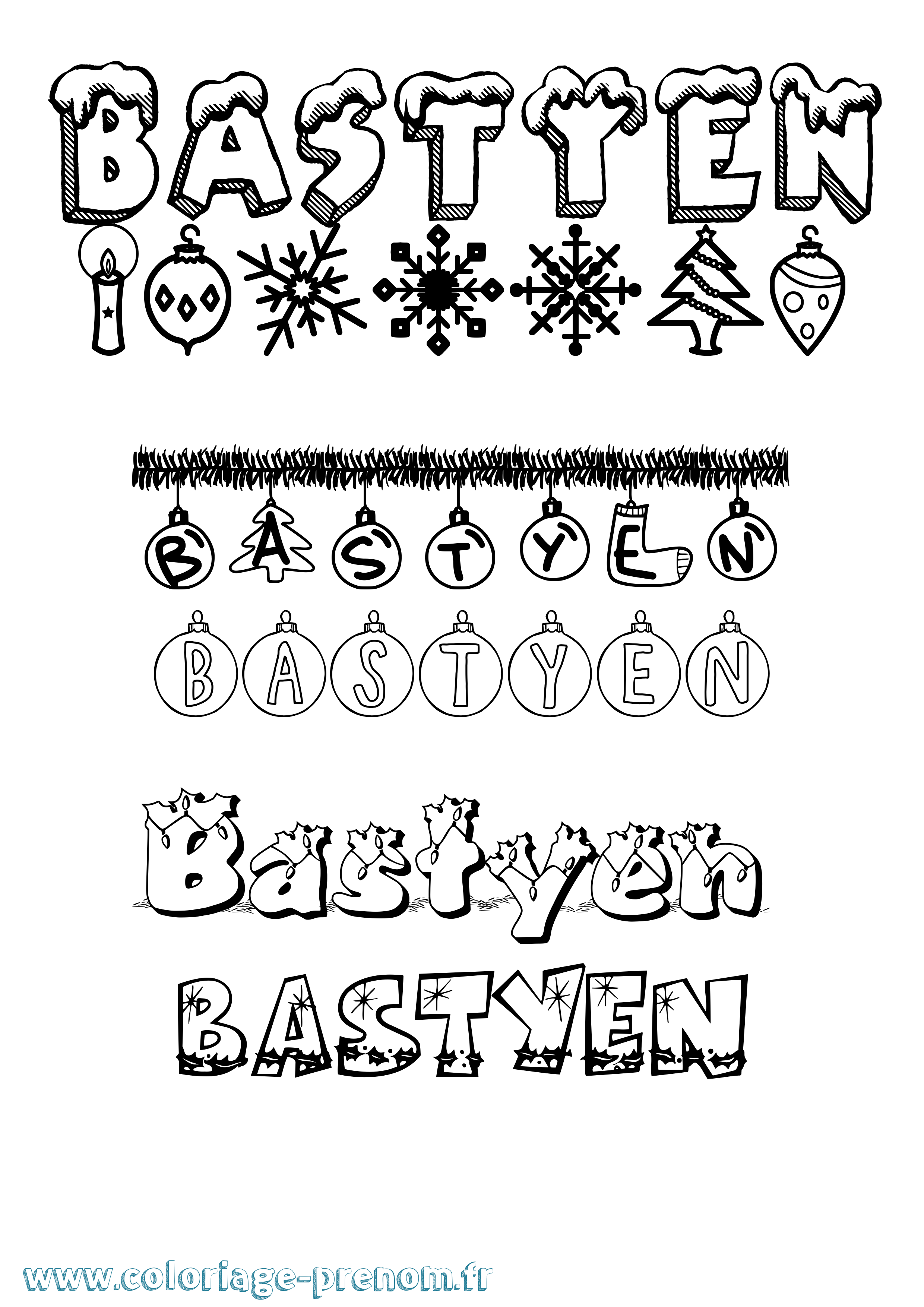 Coloriage Bastyen Noël Coloriage prénom Bastyen Noël