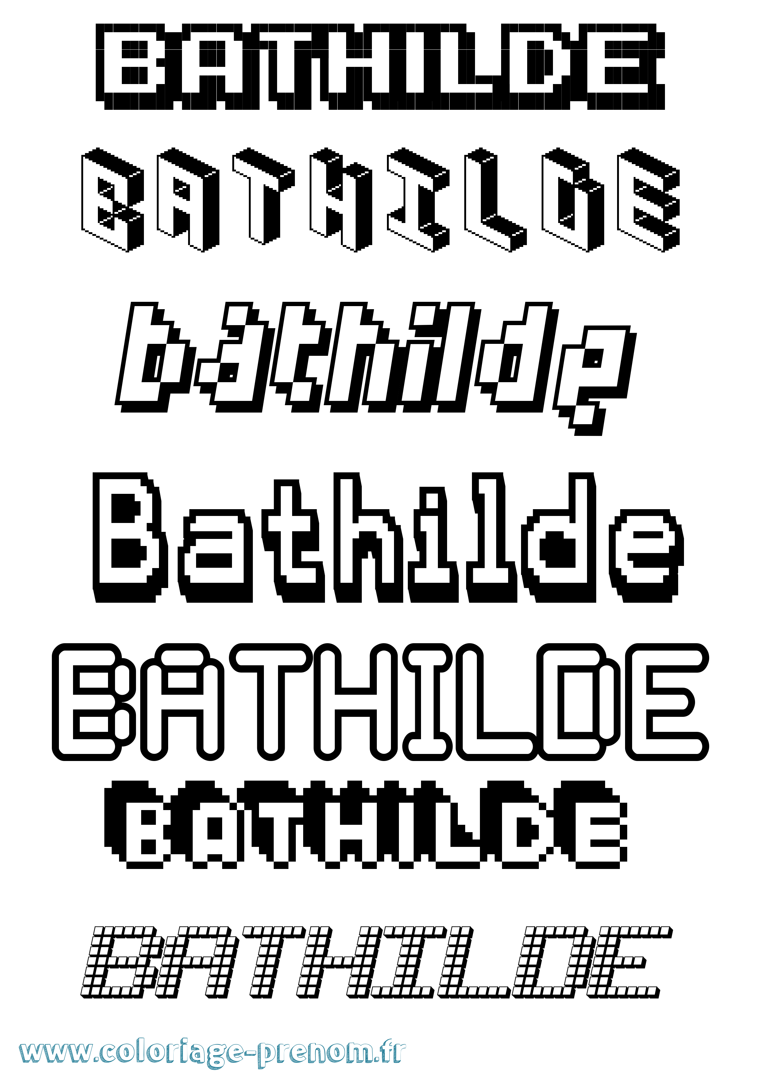 Coloriage prénom Bathilde Pixel