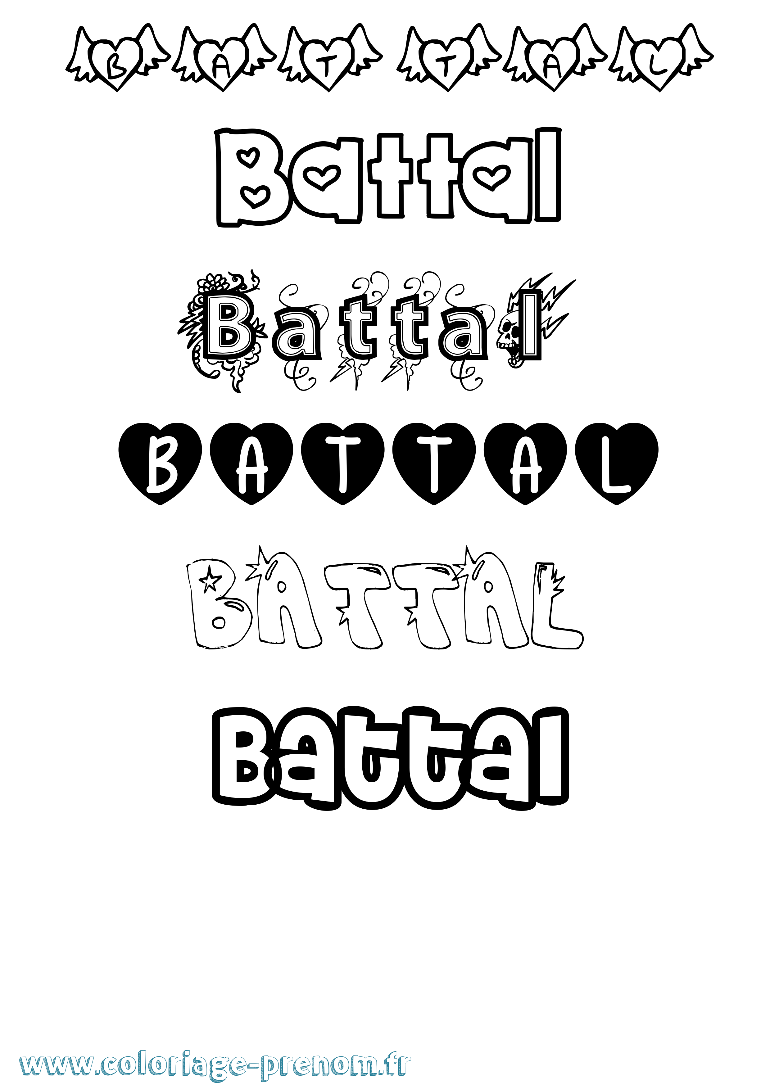 Coloriage Battal Girly Coloriage prénom Battal Girly