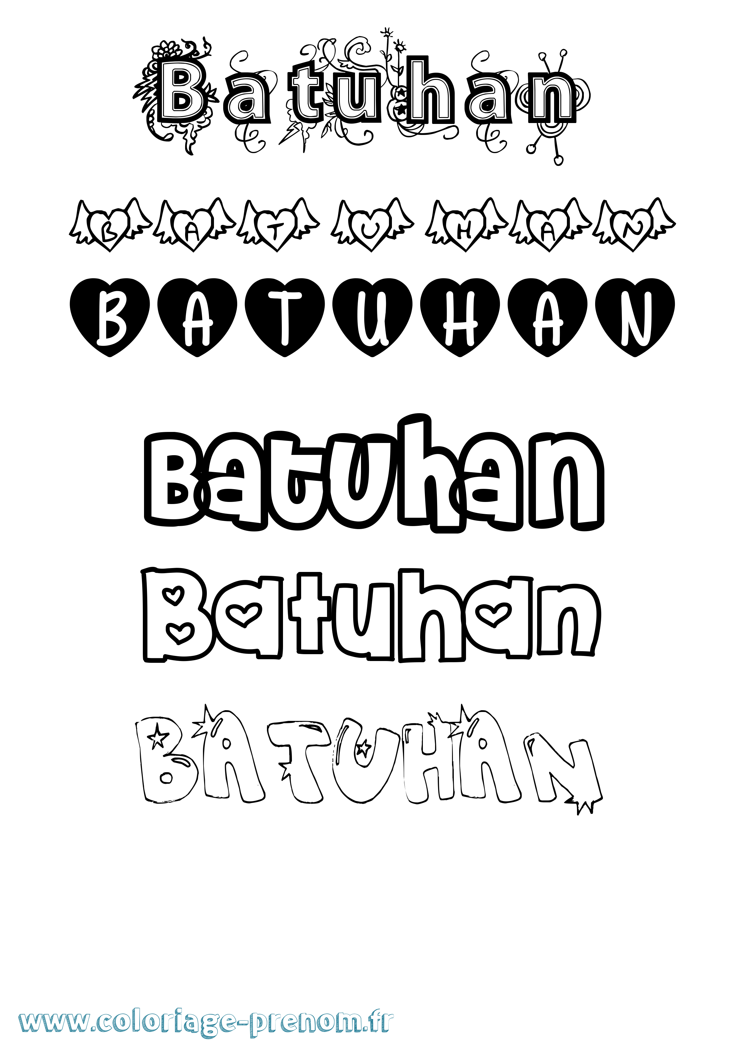 Coloriage prénom Batuhan Girly
