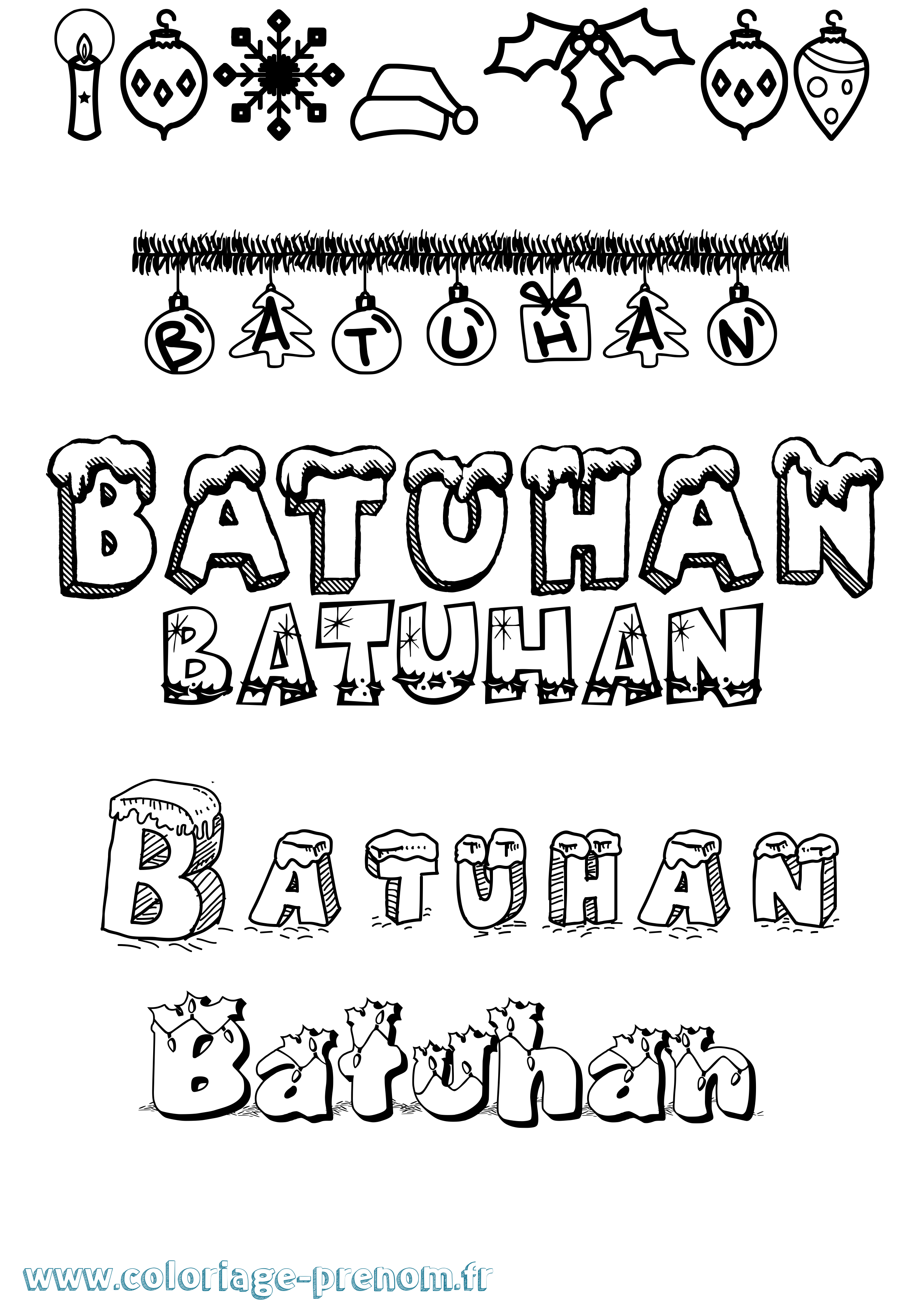 Coloriage Batuhan Noël Coloriage prénom Batuhan Noël
