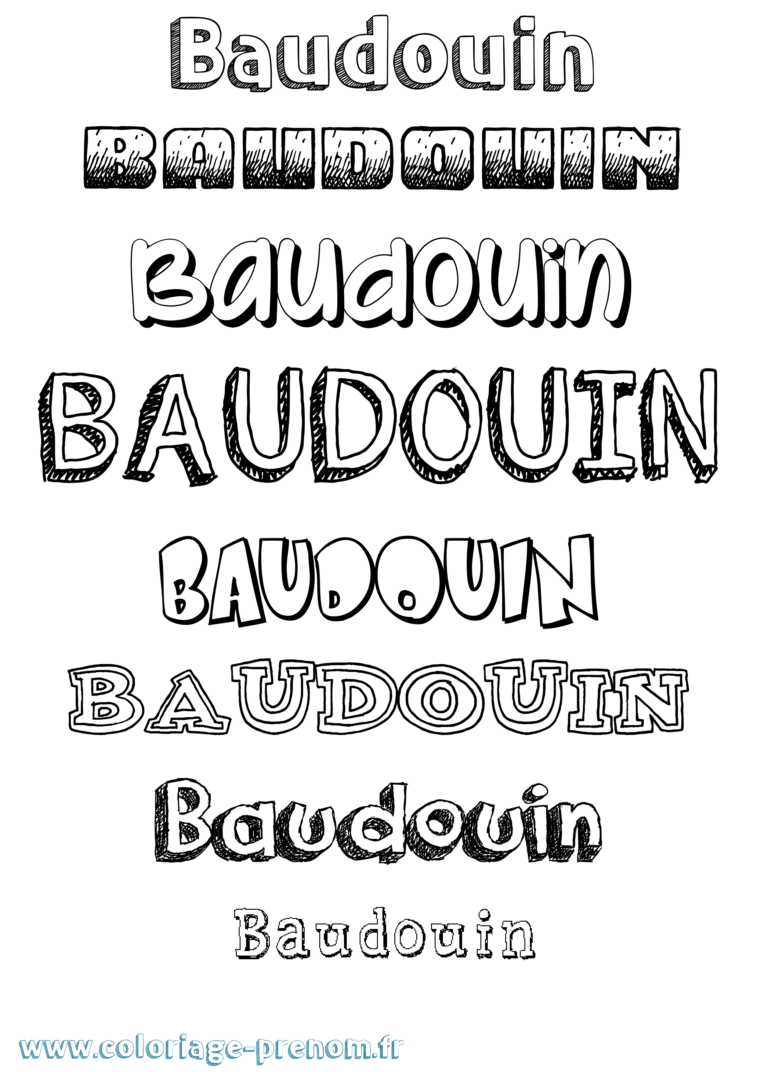 Coloriage prénom Baudouin Dessiné