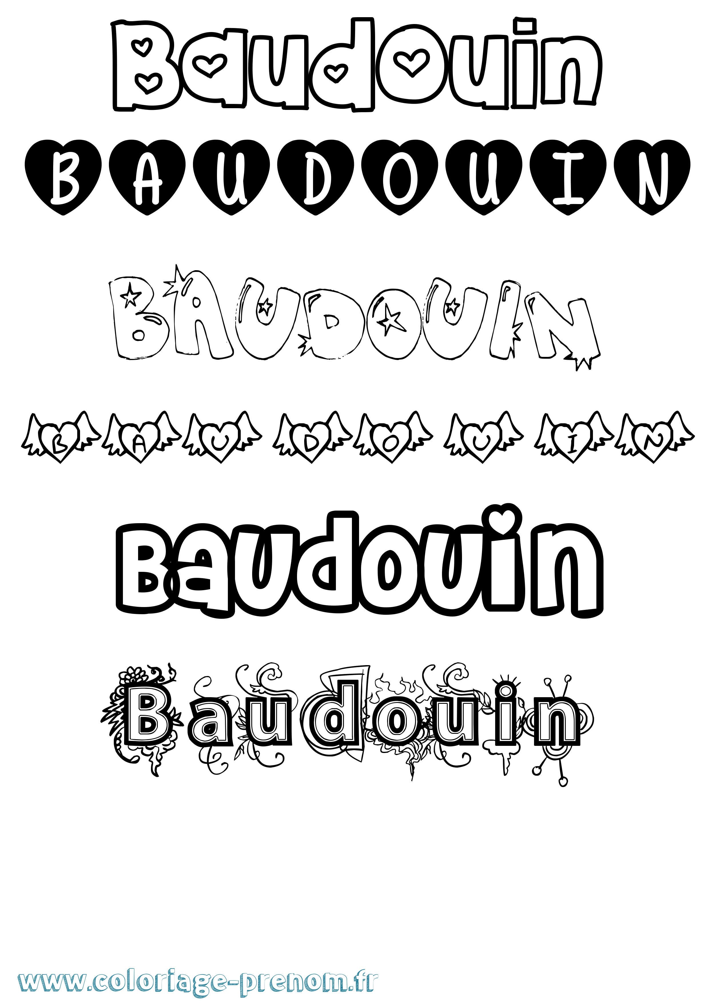 Coloriage prénom Baudouin Girly