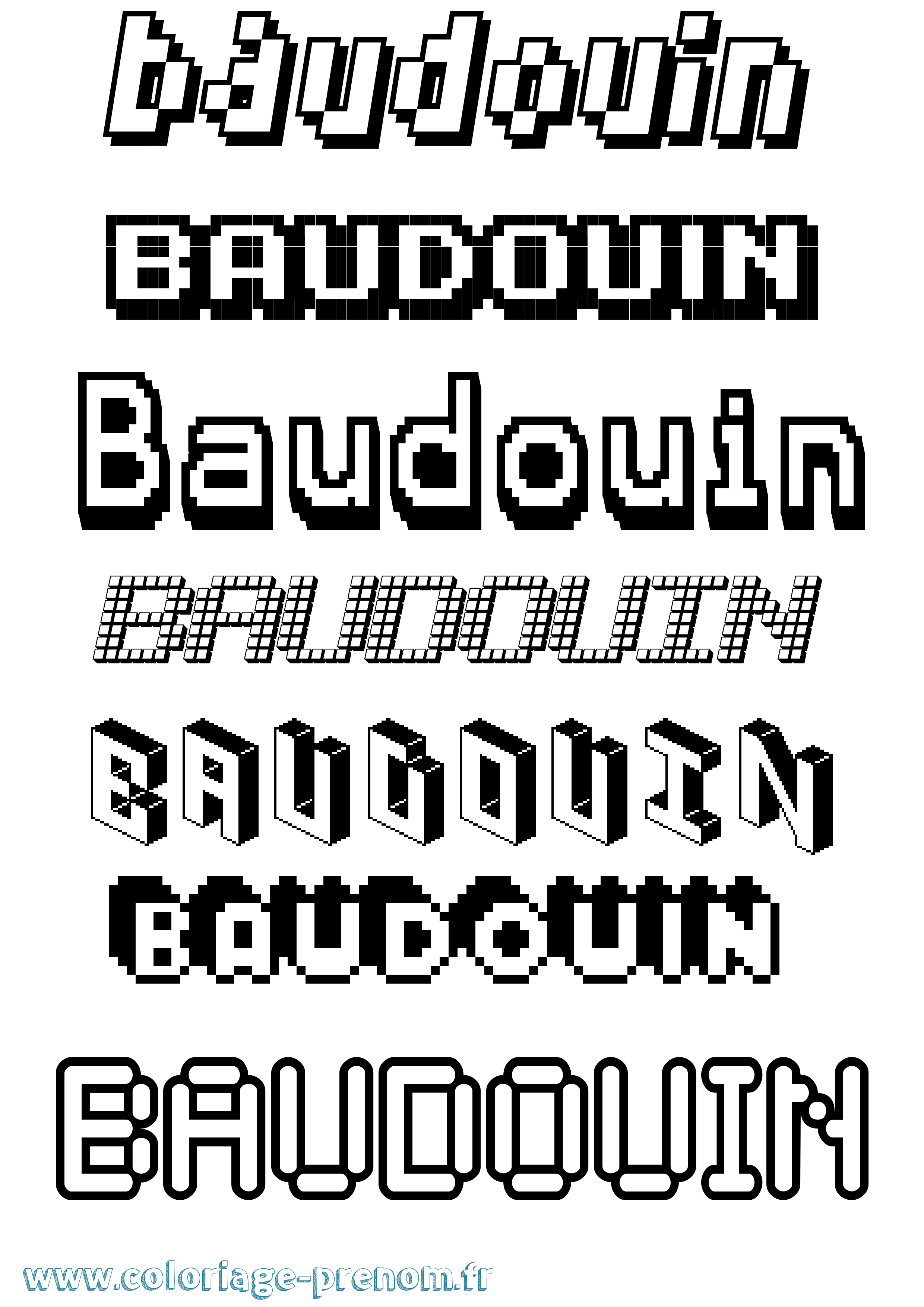 Coloriage prénom Baudouin Pixel