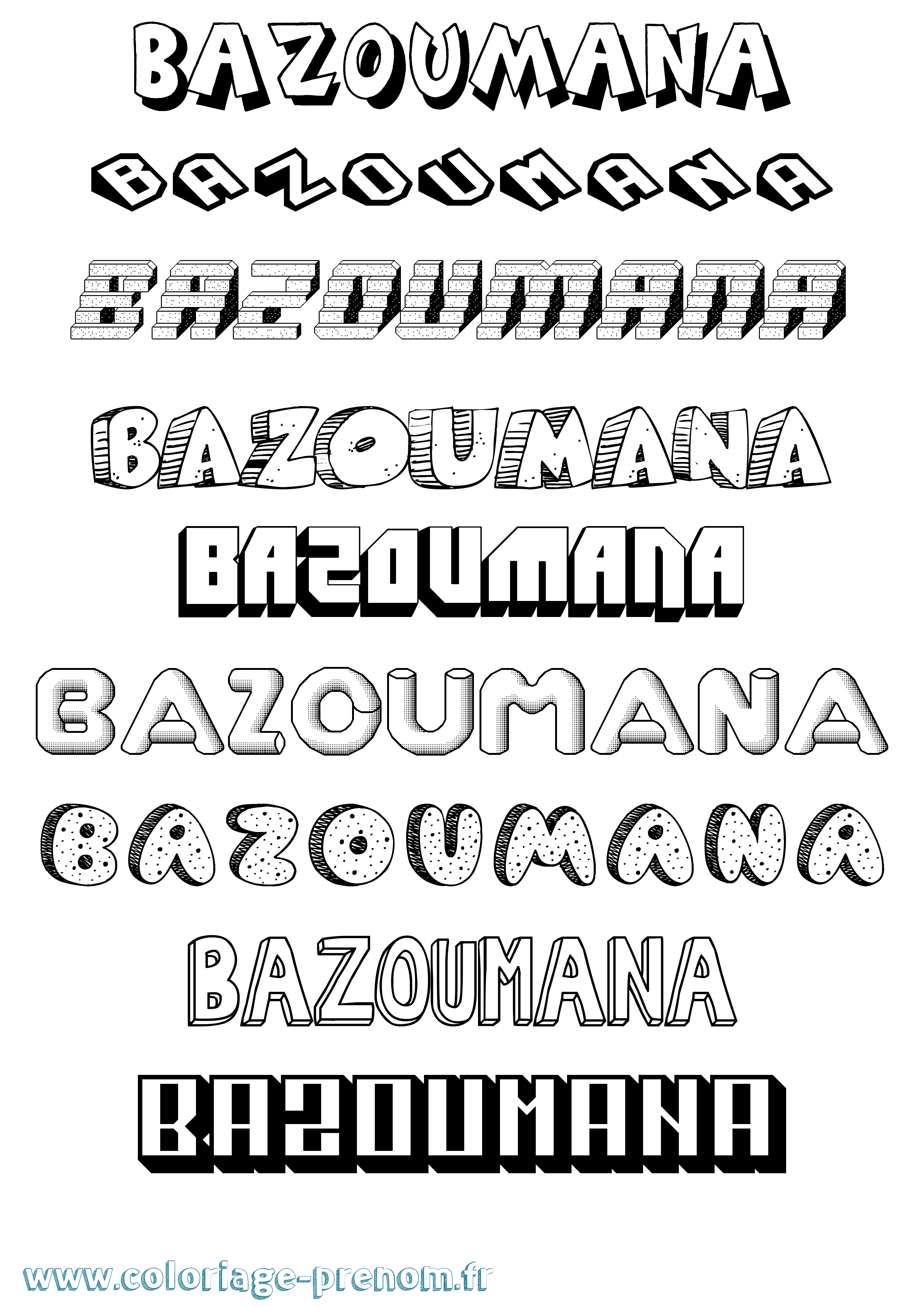 Coloriage Bazoumana Effet 3D Coloriage prénom Bazoumana Effet 3D