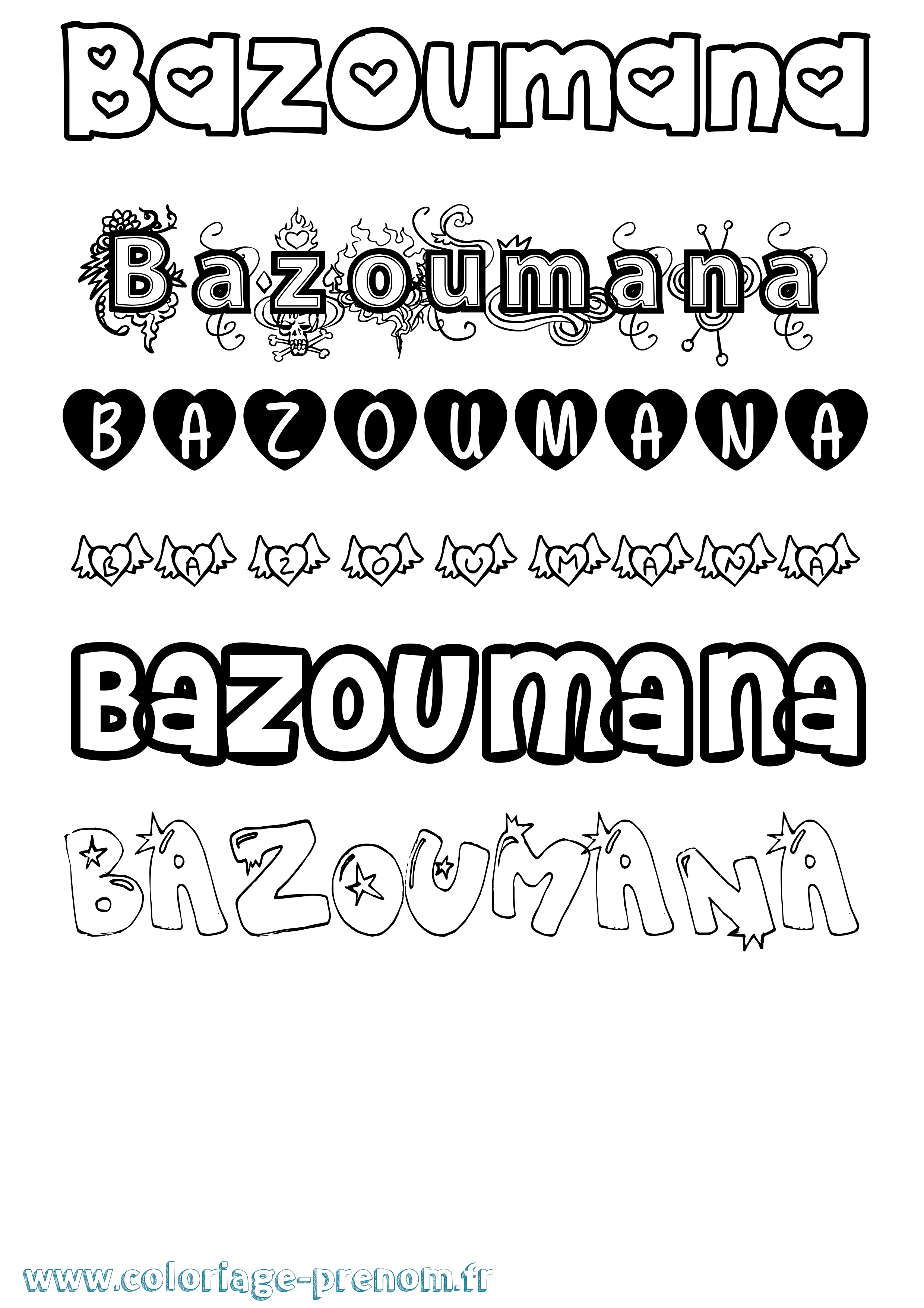 Coloriage Bazoumana Girly Coloriage prénom Bazoumana Girly