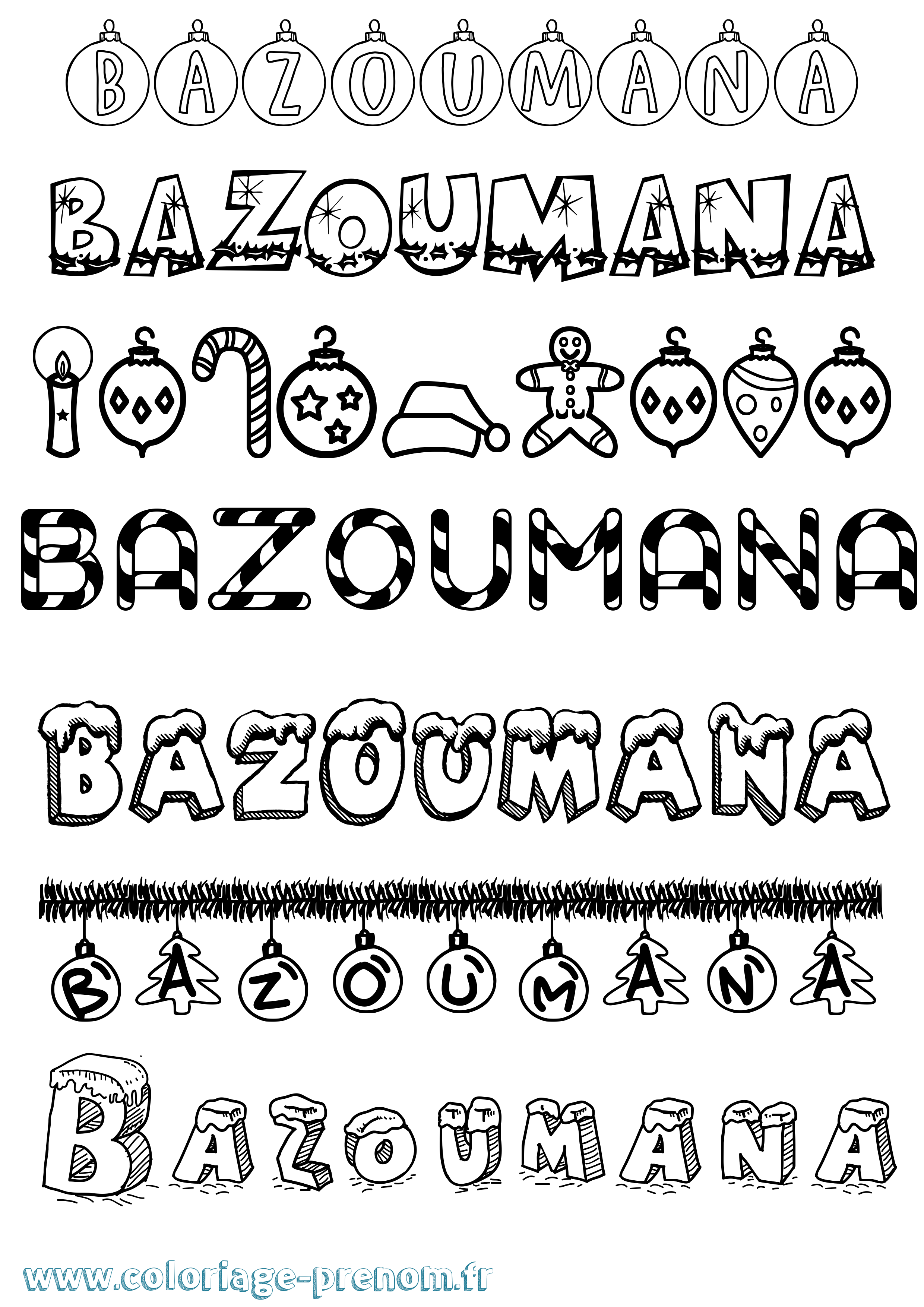 Coloriage Bazoumana Noël Coloriage prénom Bazoumana Noël