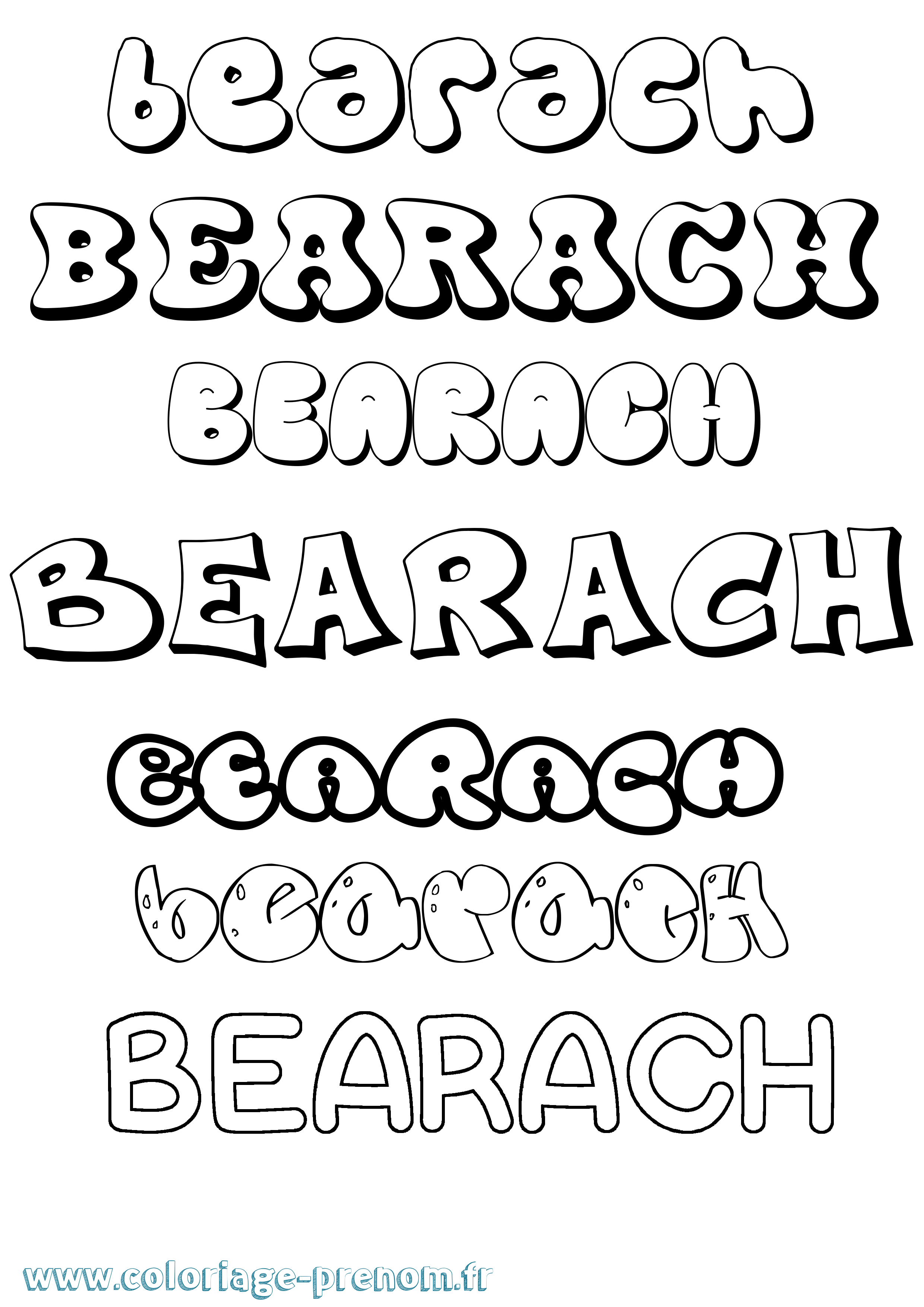 Coloriage prénom Bearach Bubble