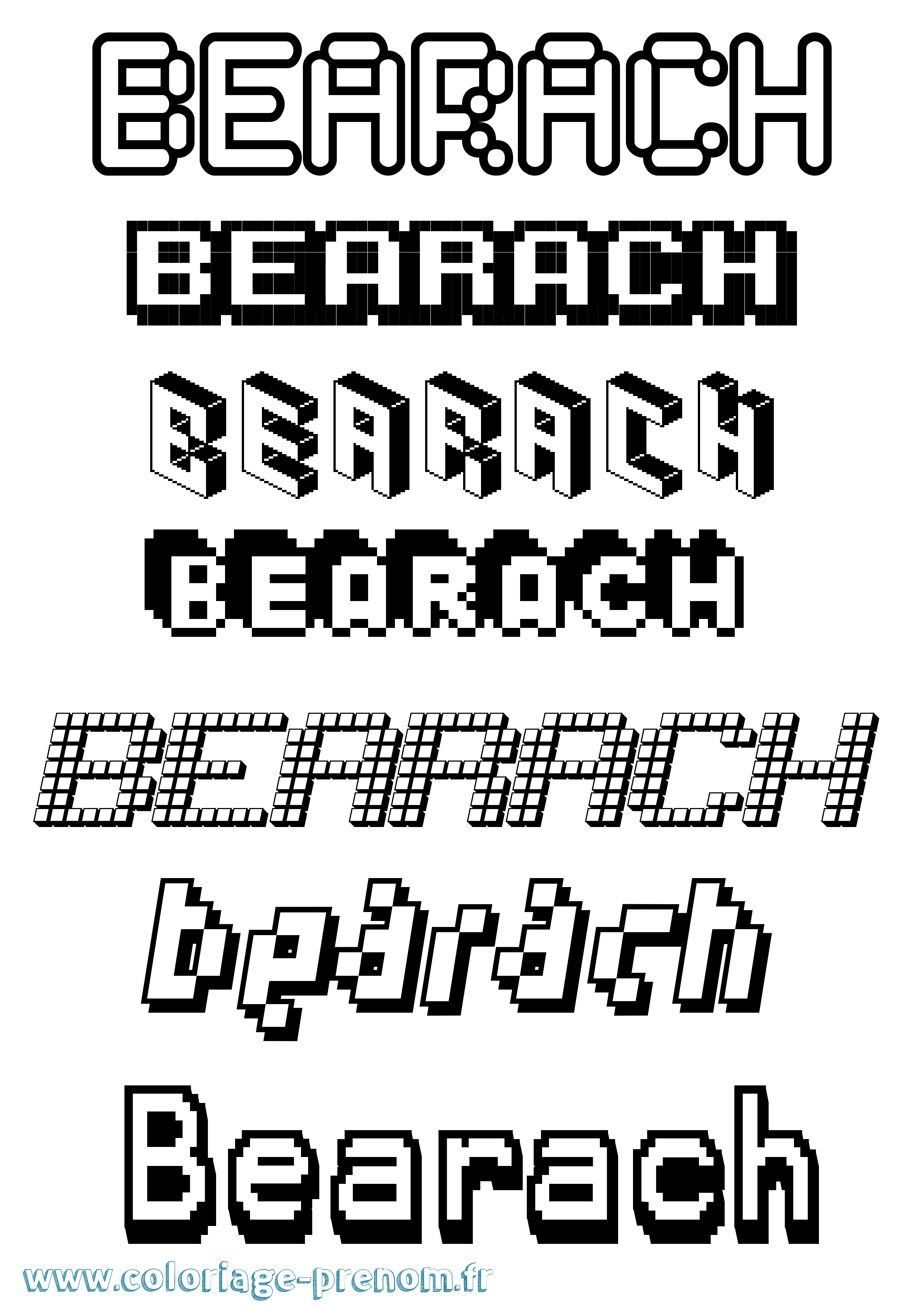 Coloriage prénom Bearach Pixel