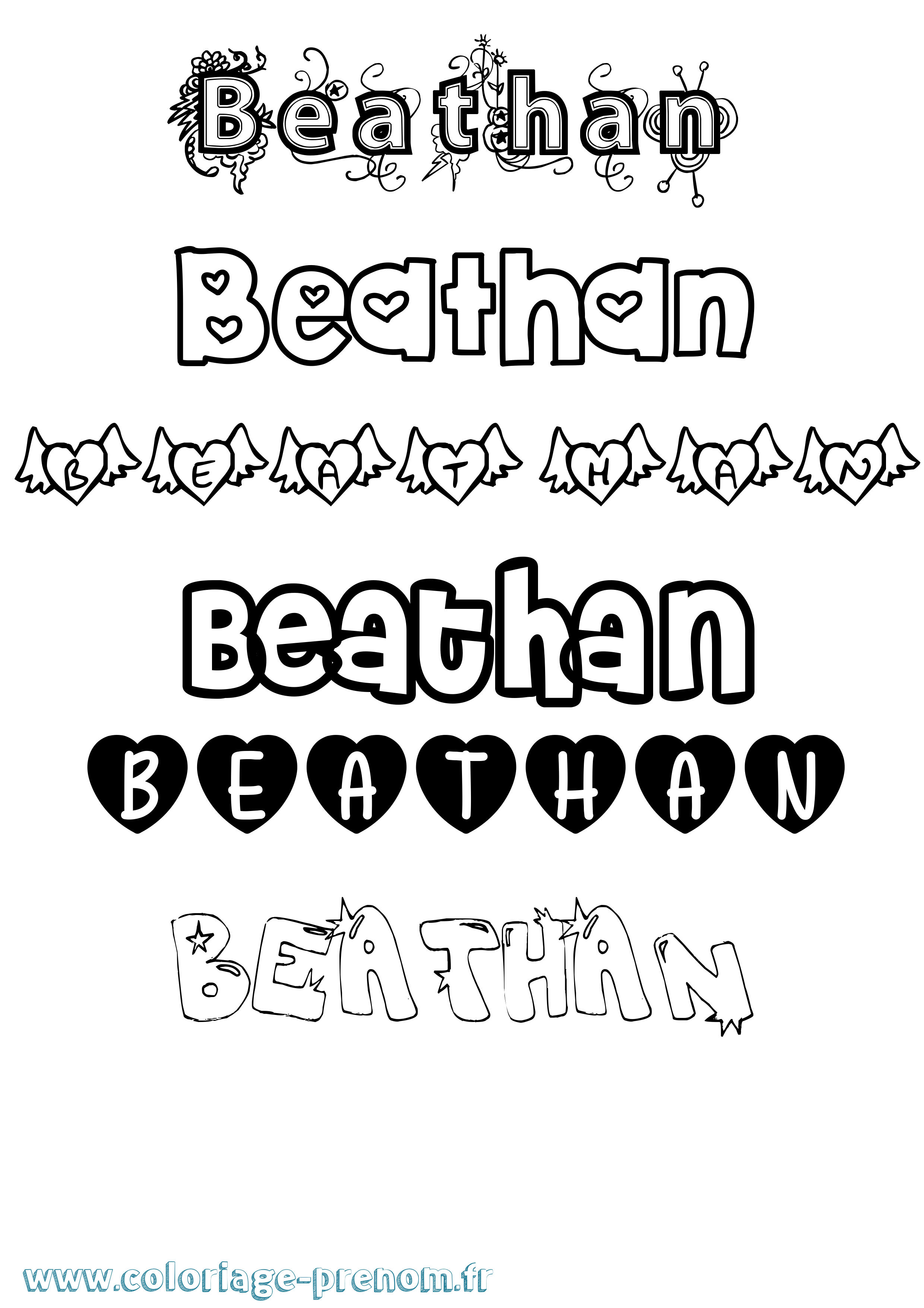 Coloriage prénom Beathan Girly