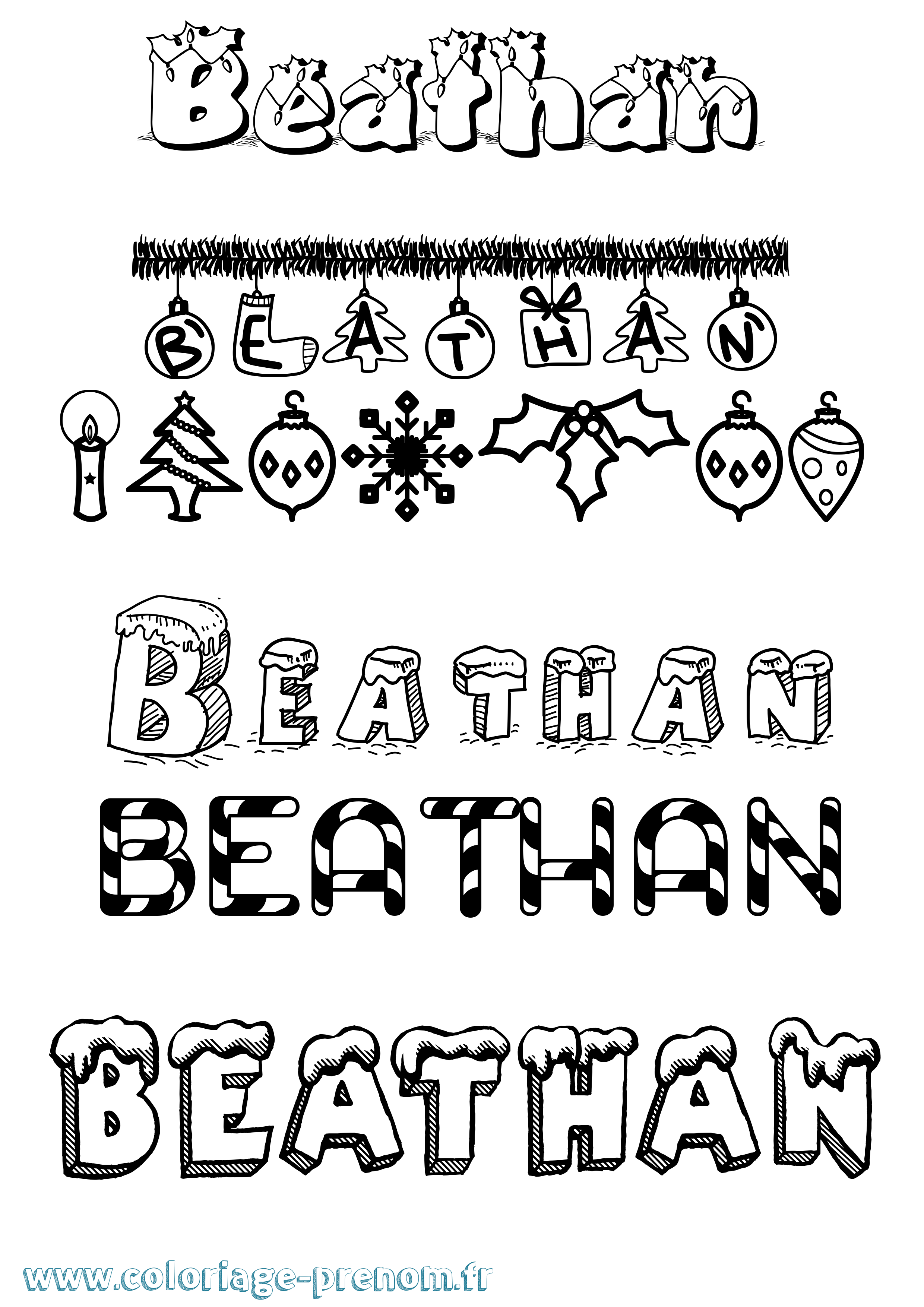 Coloriage prénom Beathan Noël