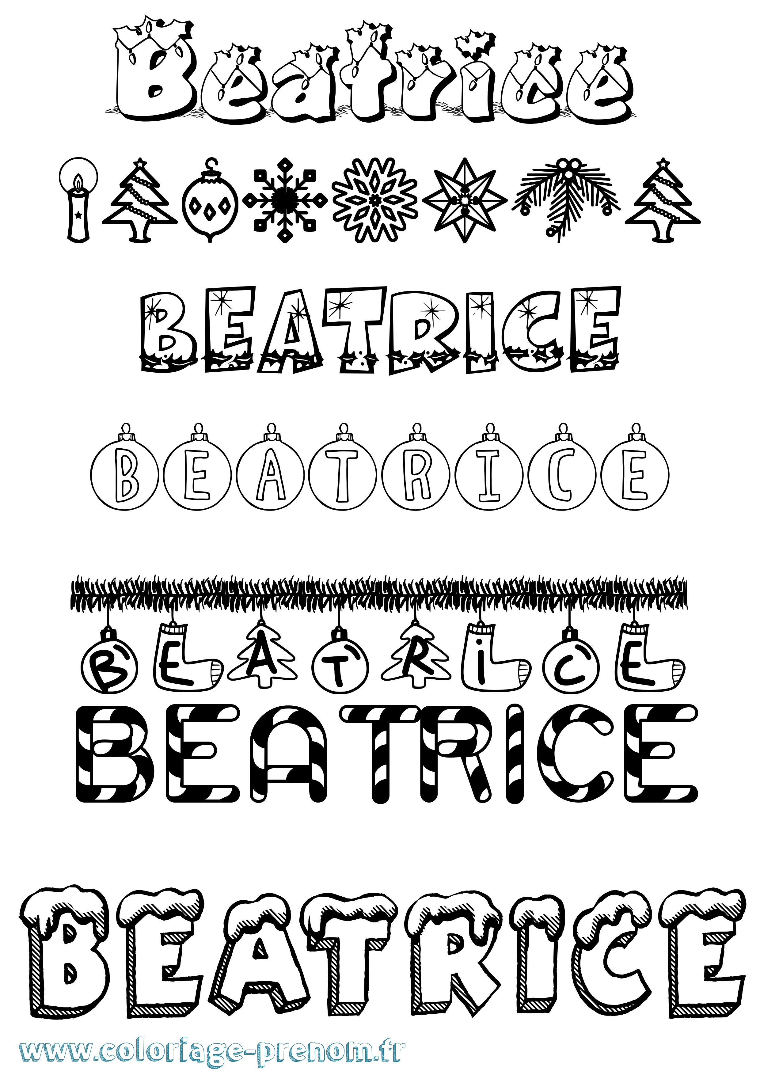 Coloriage prénom Beatrice Noël