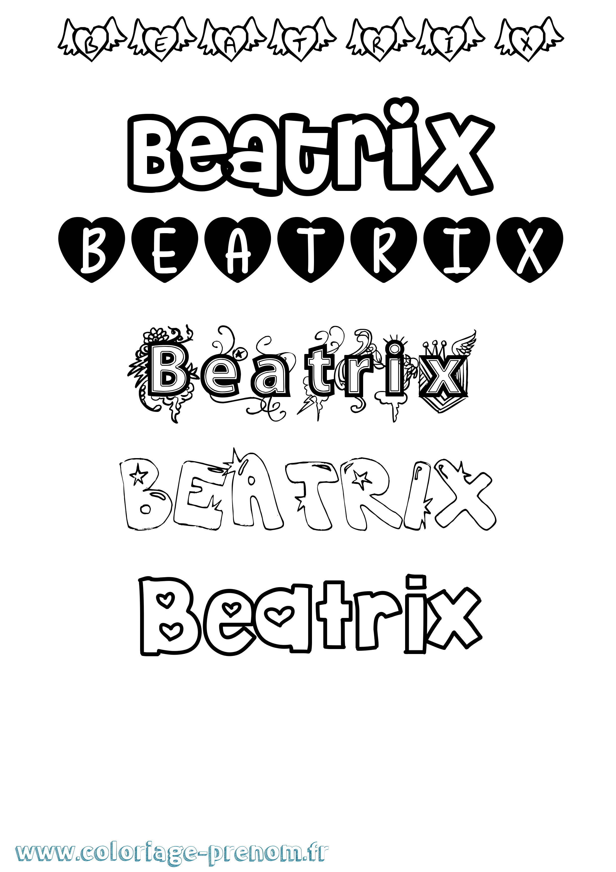 Coloriage prénom Beatrix Girly