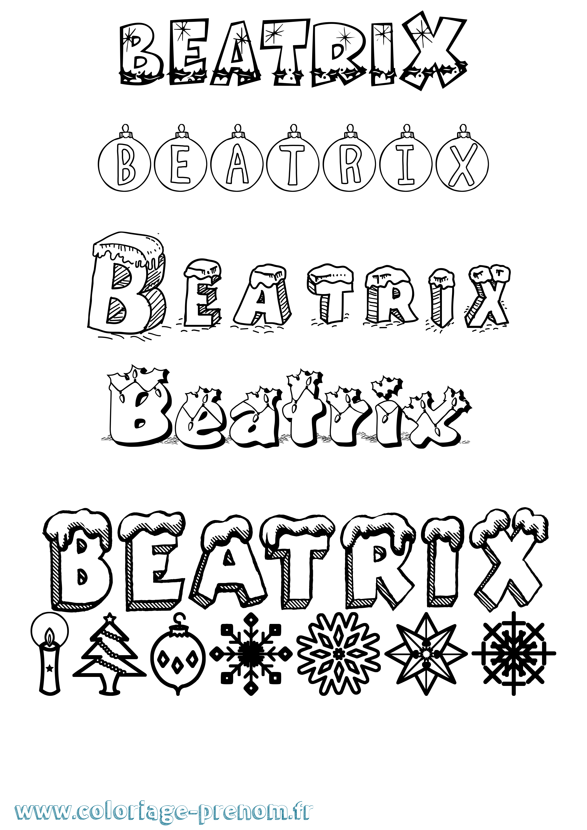 Coloriage prénom Beatrix Noël