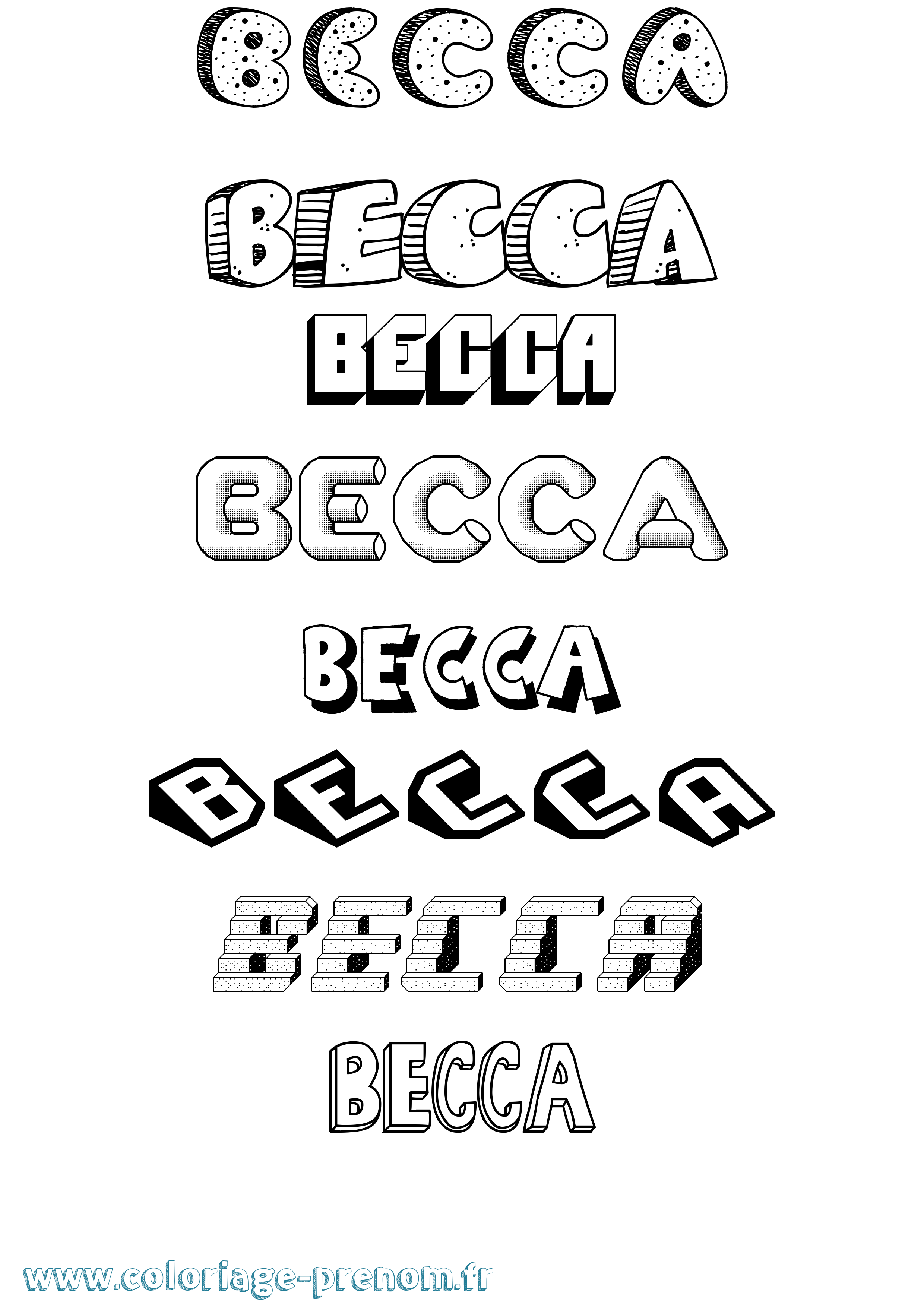 Coloriage Becca Effet 3D Coloriage prénom Becca Effet 3D